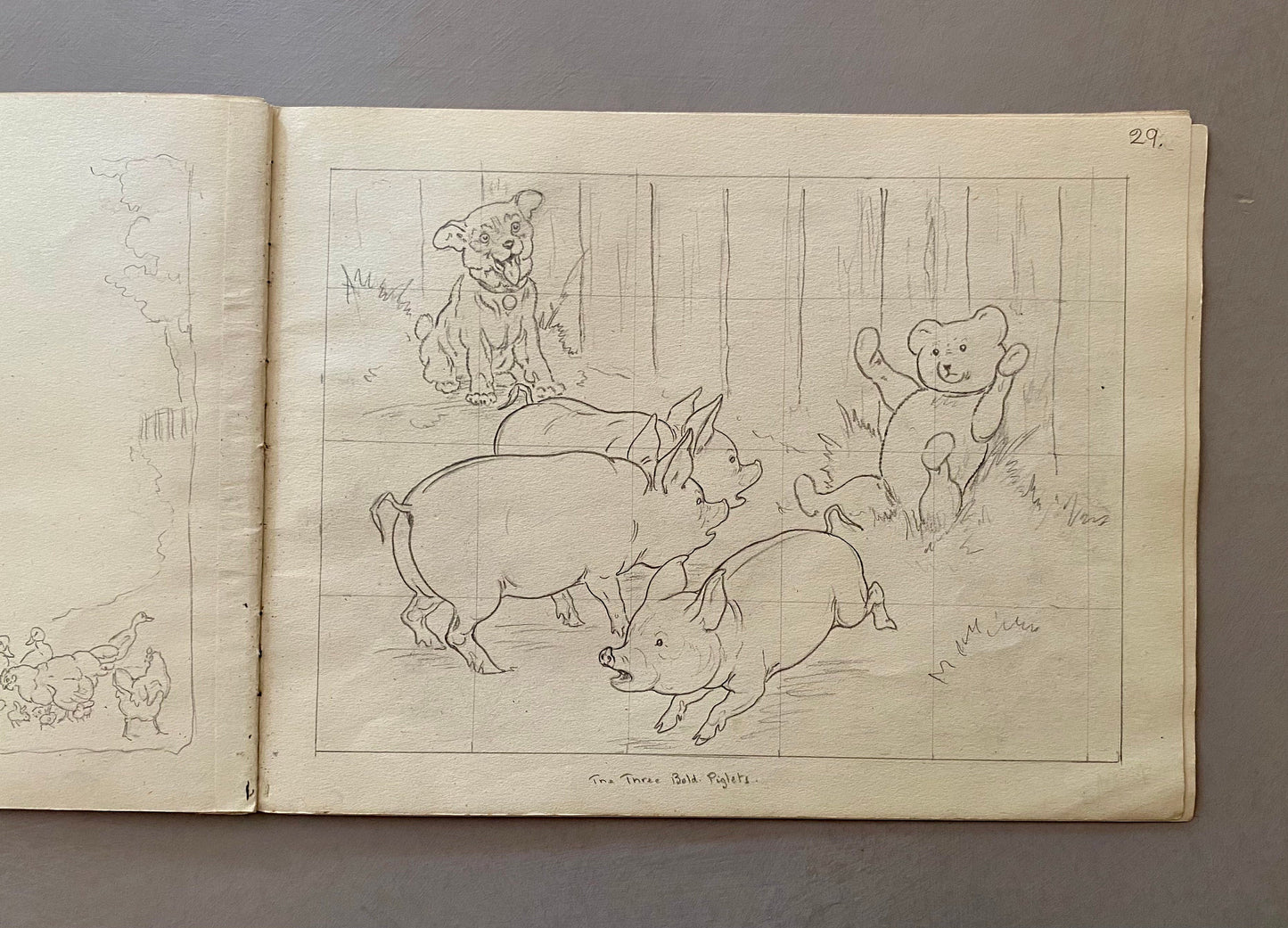 Original Artwork For An Illustrated Book. 22 Black & White Pencil Drawings and 2 Watercolour Pictures. 1950’s. Size: 30.5 x 23.3 cms.