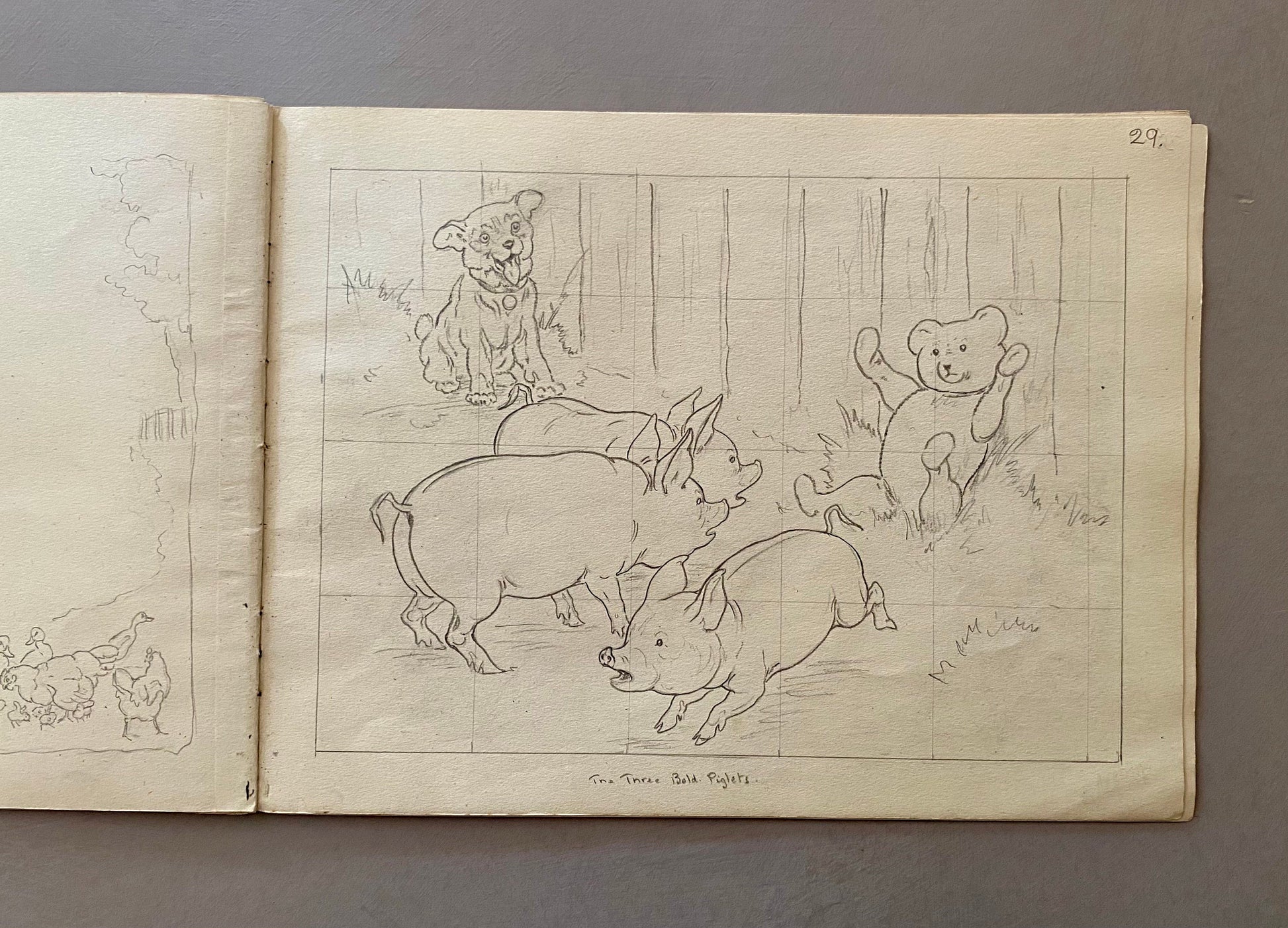 Original Artwork For An Illustrated Book. 22 Black & White Pencil Drawings and 2 Watercolour Pictures. 1950’s. Size: 30.5 x 23.3 cms.