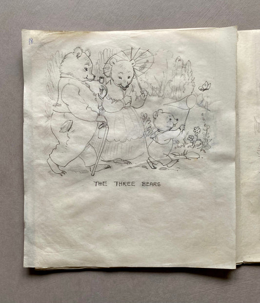 Original Artwork For A Book of Fairy Tales. 16 Pages of Black & White Drawings. 1950s. Size: 22 x 24 cms.