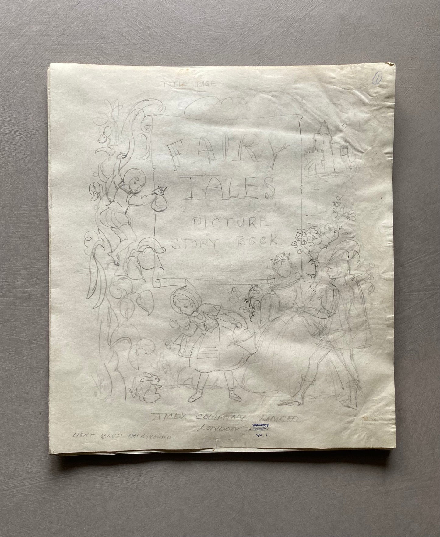 Original Artwork For A Book of Fairy Tales. 16 Pages of Black & White Drawings. 1950s. Size: 22 x 24 cms.