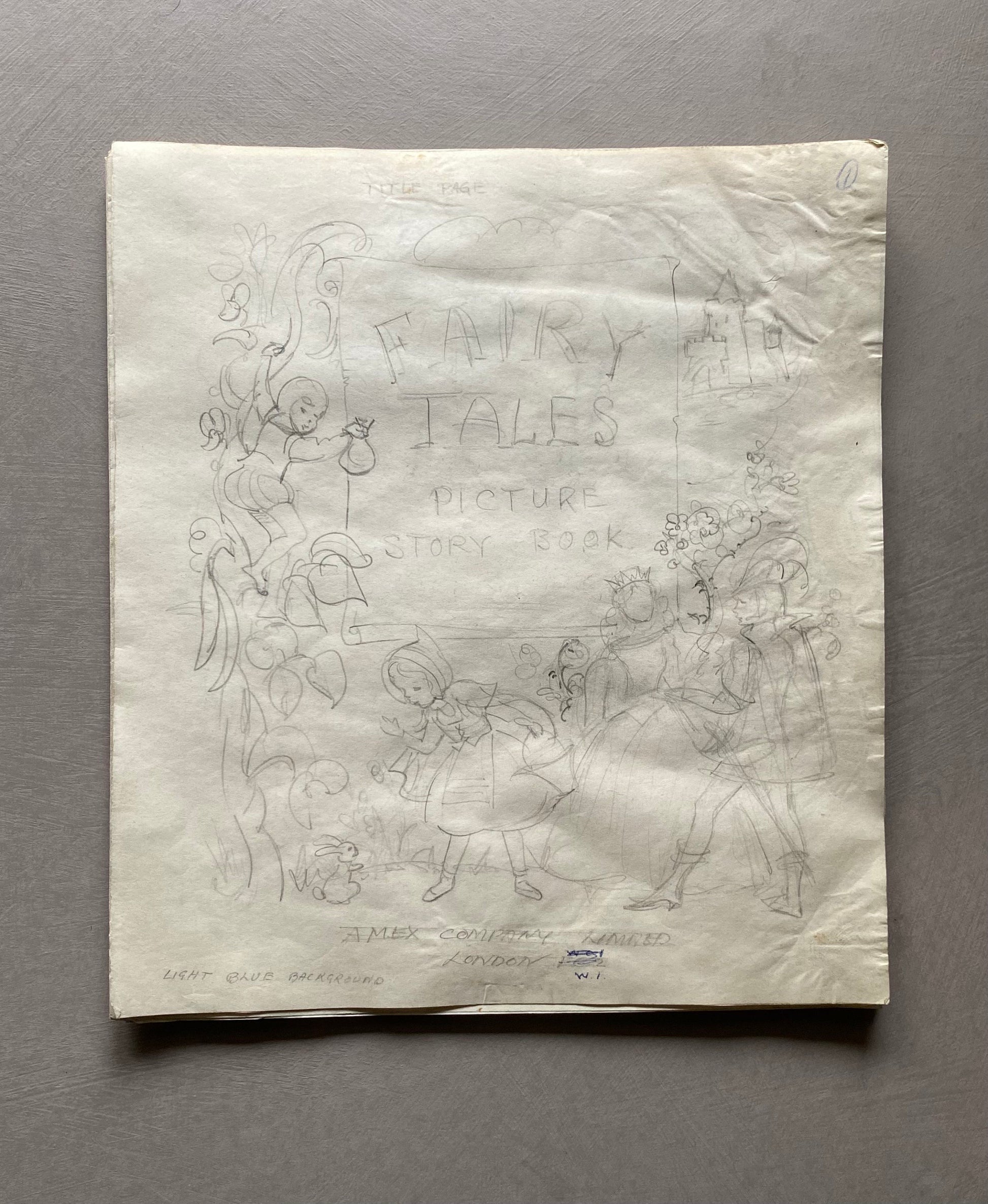 Original Artwork For A Book of Fairy Tales. 16 Pages of Black & White Drawings. 1950s. Size: 22 x 24 cms.