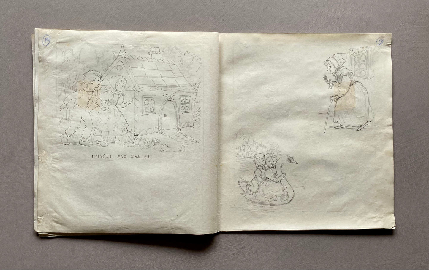 Original Artwork For A Book of Fairy Tales. 16 Pages of Black & White Drawings. 1950s. Size: 22 x 24 cms.