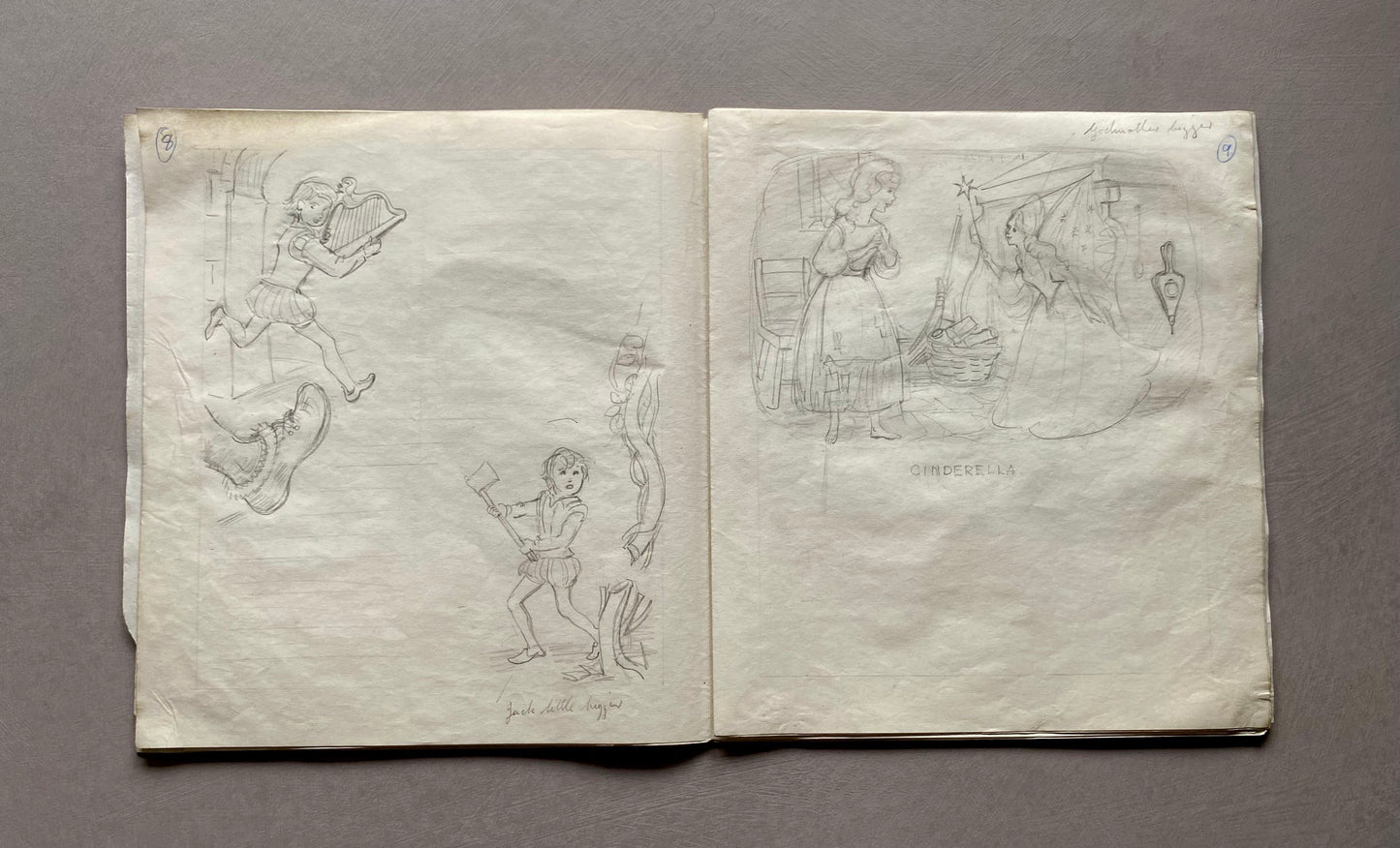 Original Artwork For A Book of Fairy Tales. 16 Pages of Black & White Drawings. 1950s. Size: 22 x 24 cms.