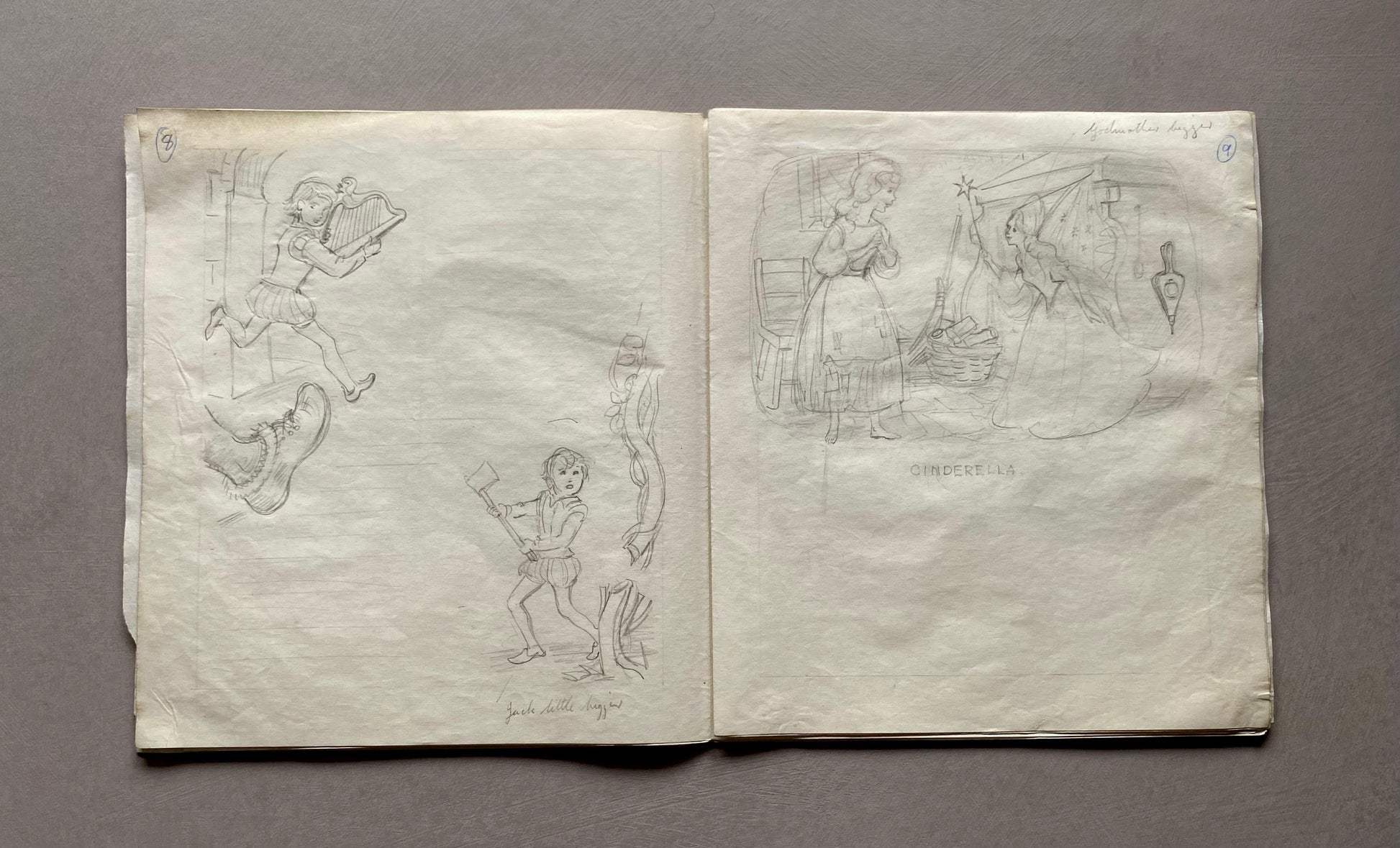 Original Artwork For A Book of Fairy Tales. 16 Pages of Black & White Drawings. 1950s. Size: 22 x 24 cms.