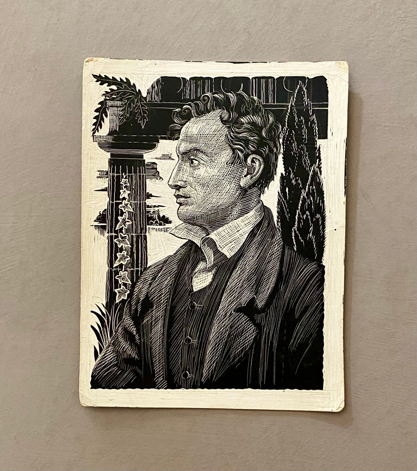 A Collection of 8 Original Sgraffito Artworks Featuring Poets: Browning, Pope, Blake, Scott, De La Mare, Blake etc. 12.5 x 17 cms.