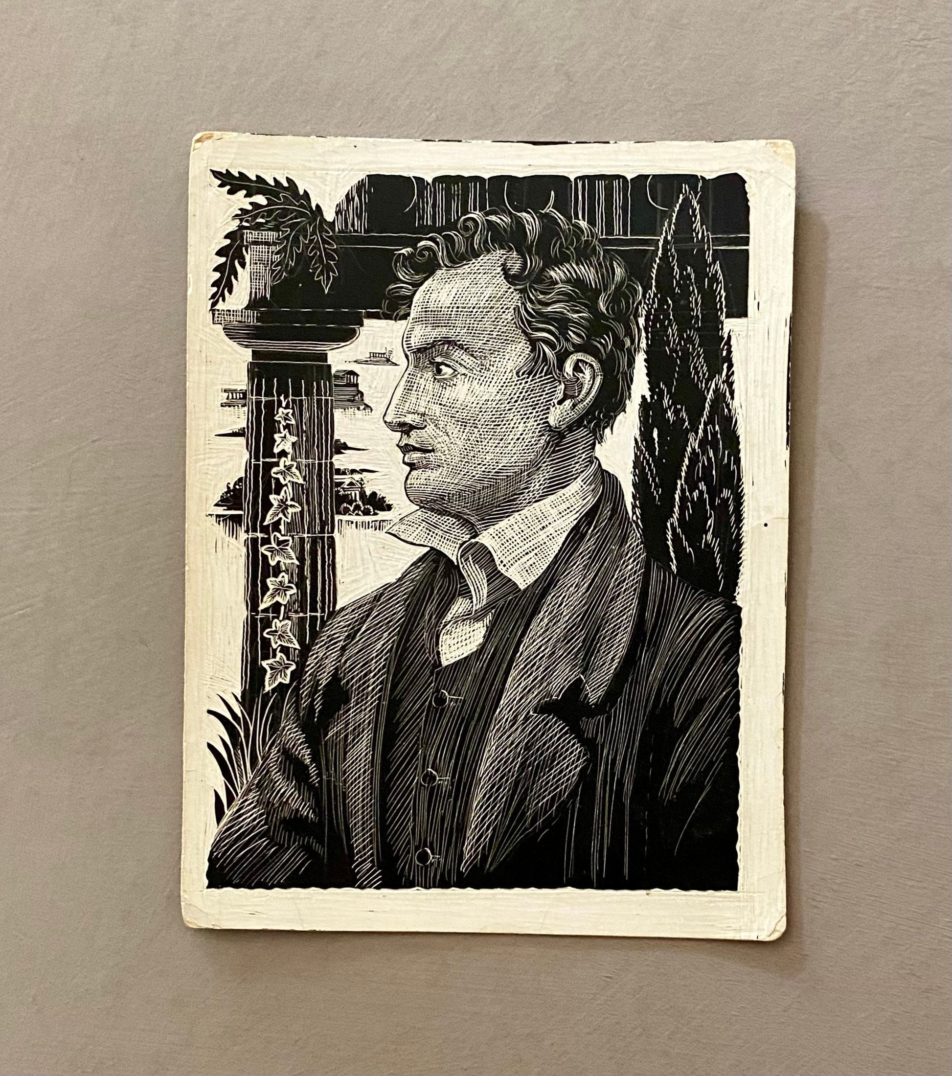 A Collection of 8 Original Sgraffito Artworks Featuring Poets: Browning, Pope, Blake, Scott, De La Mare, Blake etc. 12.5 x 17 cms.