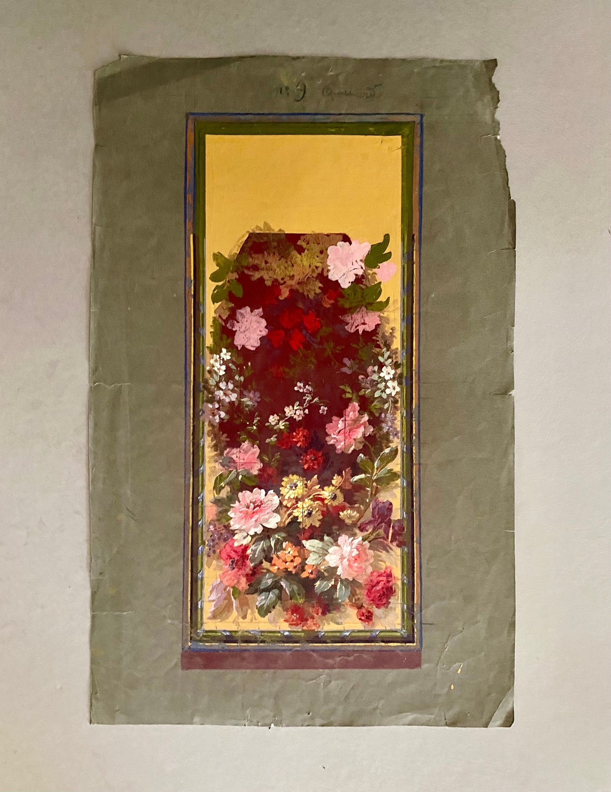 An Original handpainted Design For A Carpet. Plaissier Brother, Nimes, France. Late 1800s. Size: 49 cms x 30.5 cms.