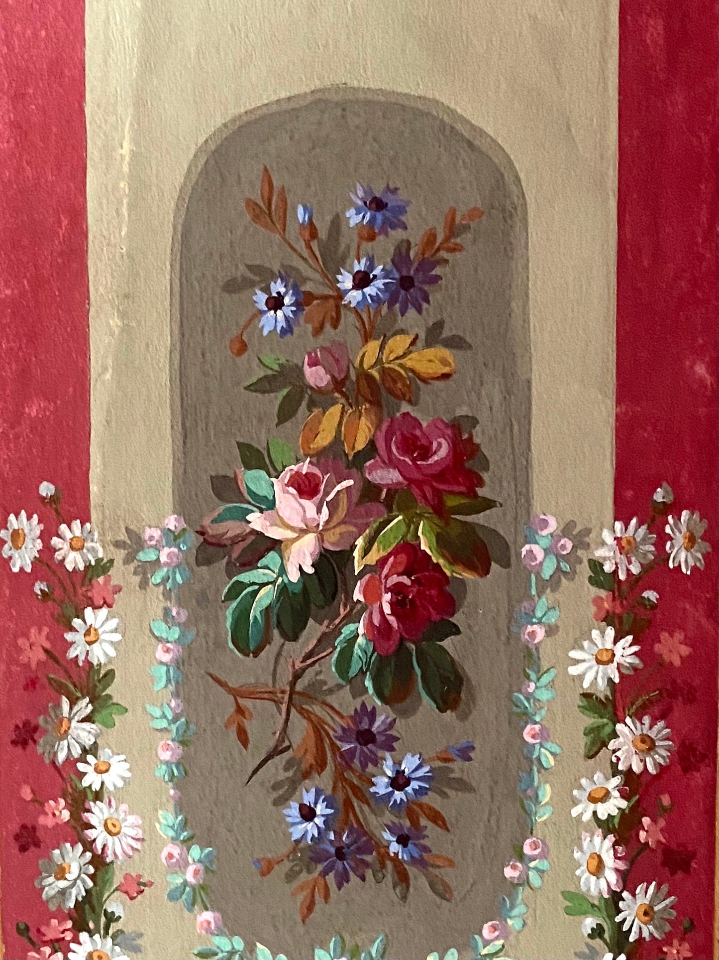 An Original Hand Painted Watercolour Design For A Carpet. Plaissier Brother, Nimes, France. Late 1800s. Size: 50 x 22.5 cms.