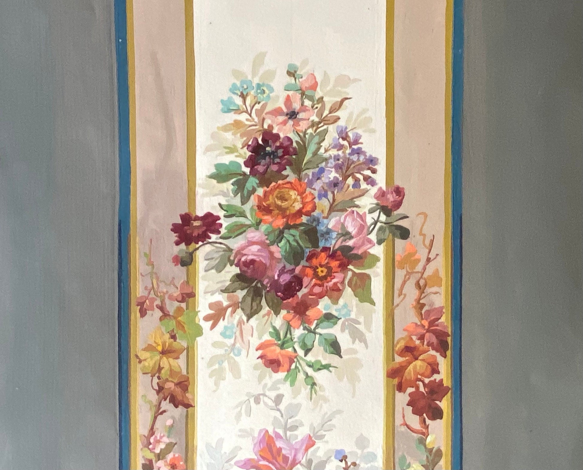 An Original Hand Painted Watercolour Design For A Carpet. Plaissier Brother, Nimes, France. Late 1800s. Size: 30 x 50.5 cms.