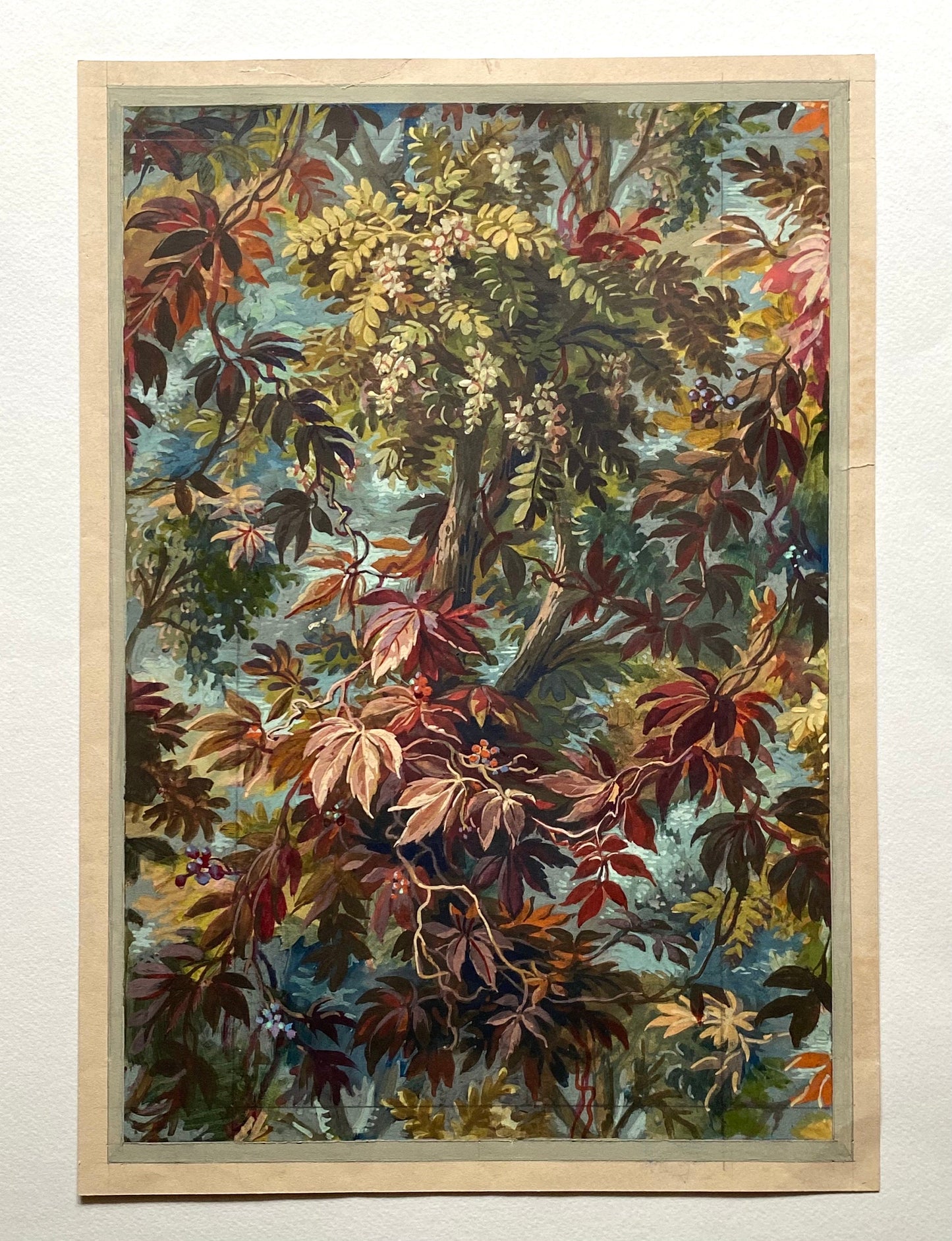 An Original Hand Painted Watercolour Design For A Carpet. By Plaissier Brother, Nimes, France. Late 1800s. Size: 38.2 x 26.3 cms.