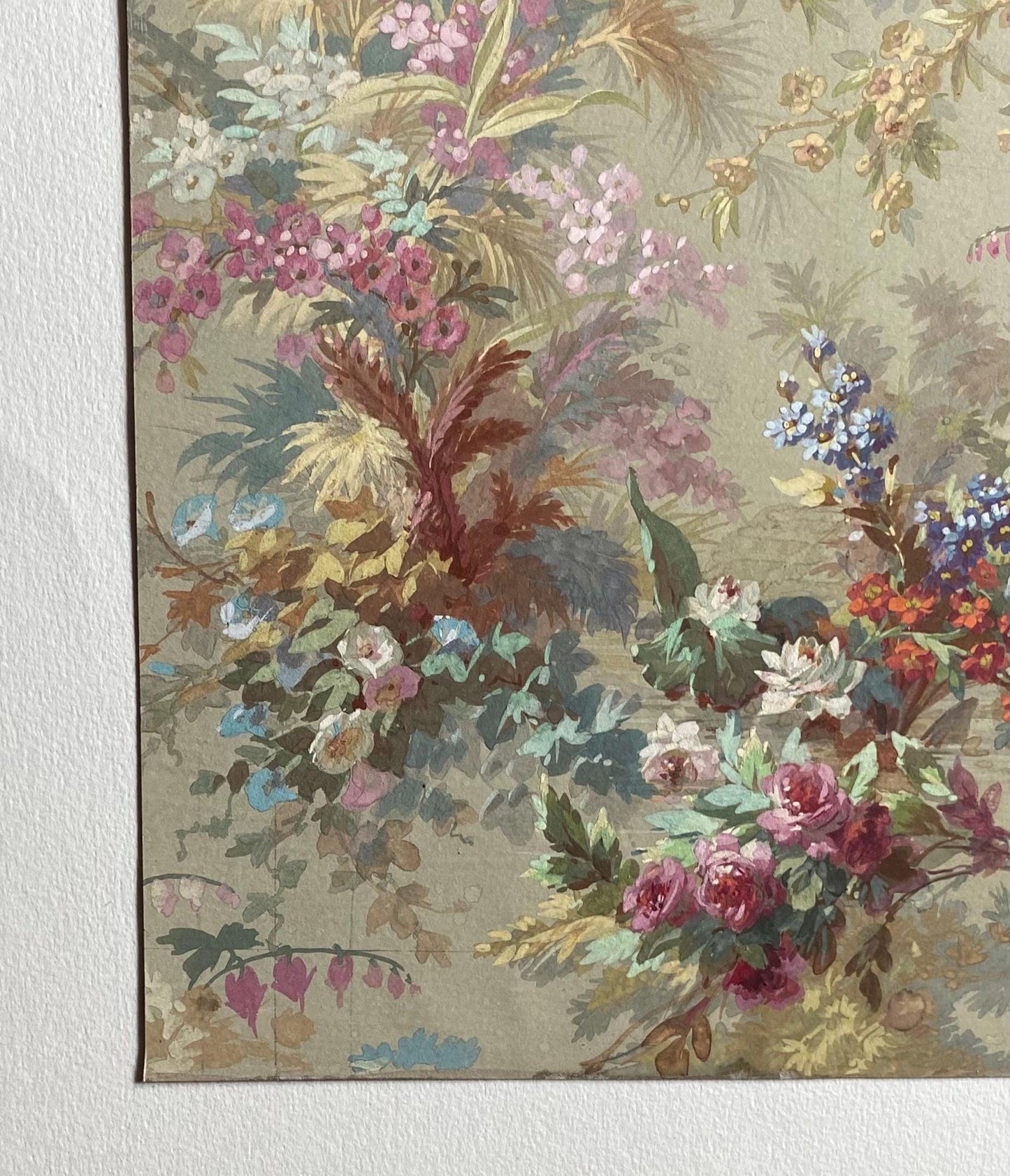 An Original Antique, Hand Painted, Watercolour Design For A Carpet. J. Arnaud Gaidan, Paris, France. Late 1800s. Size: 34.5 x 25 cms.