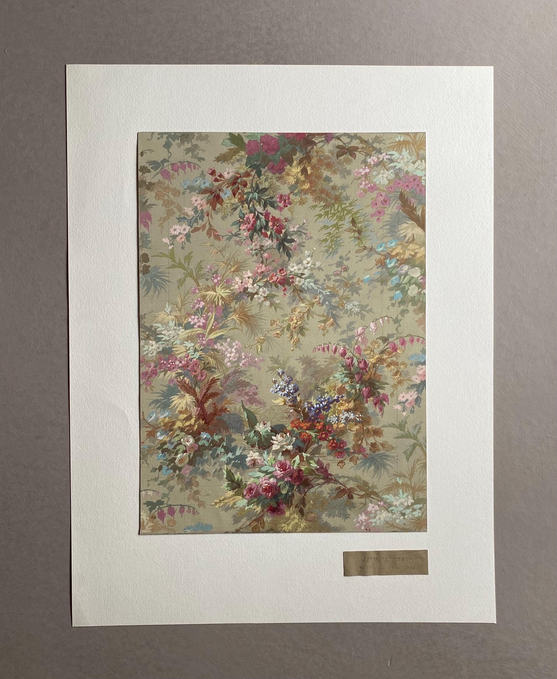An Original Antique, Hand Painted, Watercolour Design For A Carpet. J. Arnaud Gaidan, Paris, France. Late 1800s. Size: 34.5 x 25 cms.
