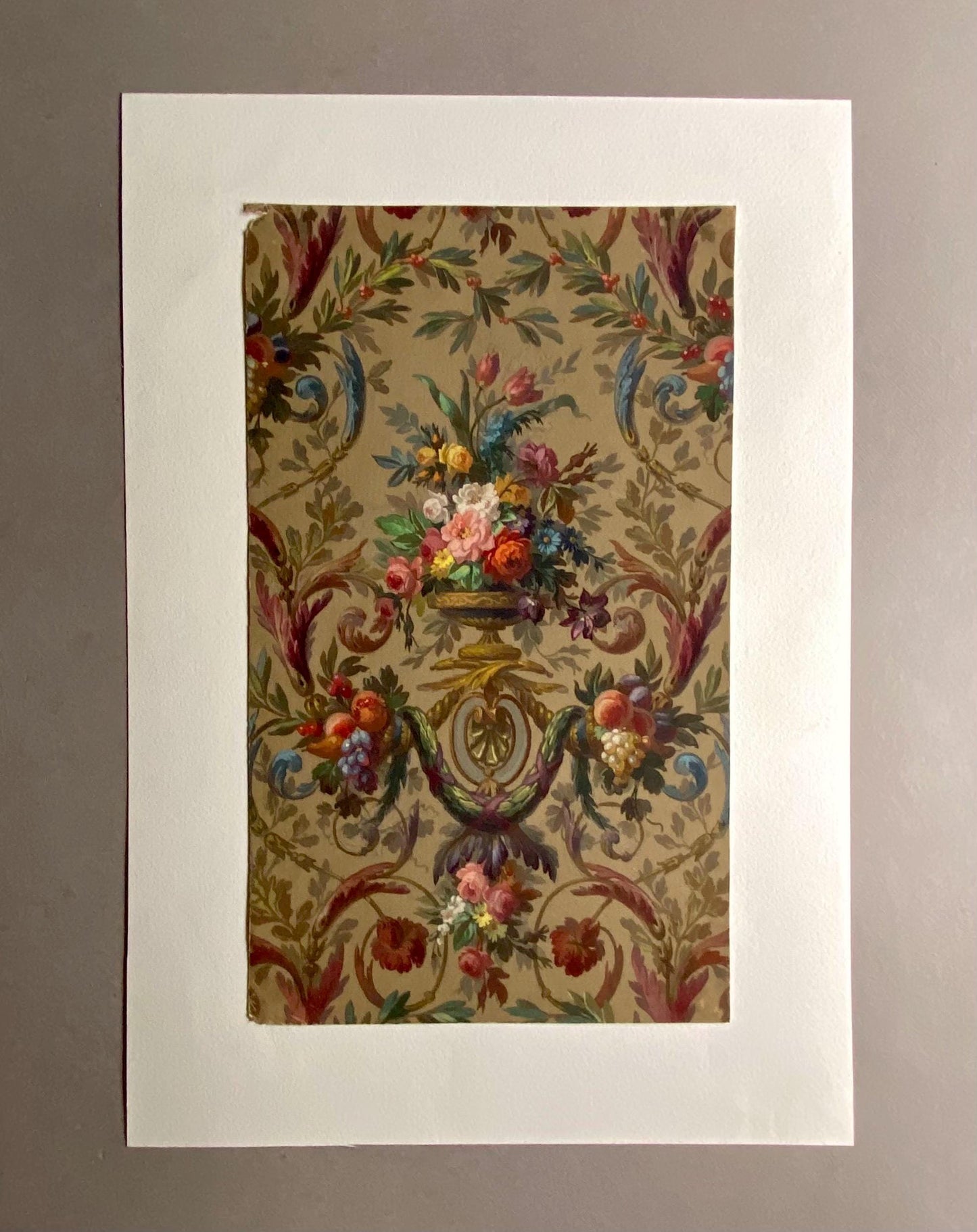 An Original Antique, Hand Painted, Watercolour Design For A Carpet. J Arnaud Gaidan, Paris, France. Late 1800s. Size: 34.5 x 25 cms.