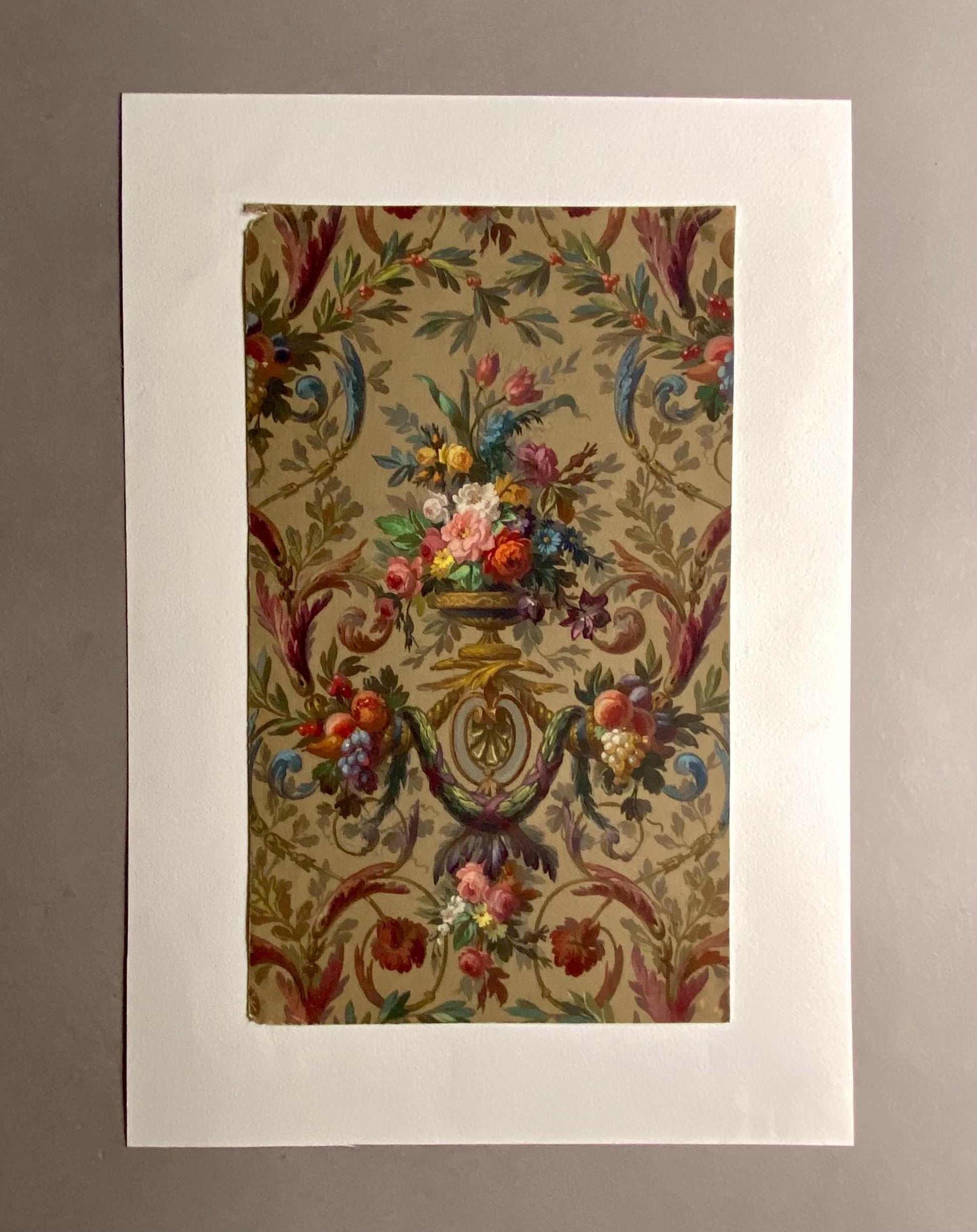 An Original Antique, Hand Painted, Watercolour Design For A Carpet. J Arnaud Gaidan, Paris, France. Late 1800s. Size: 34.5 x 25 cms.