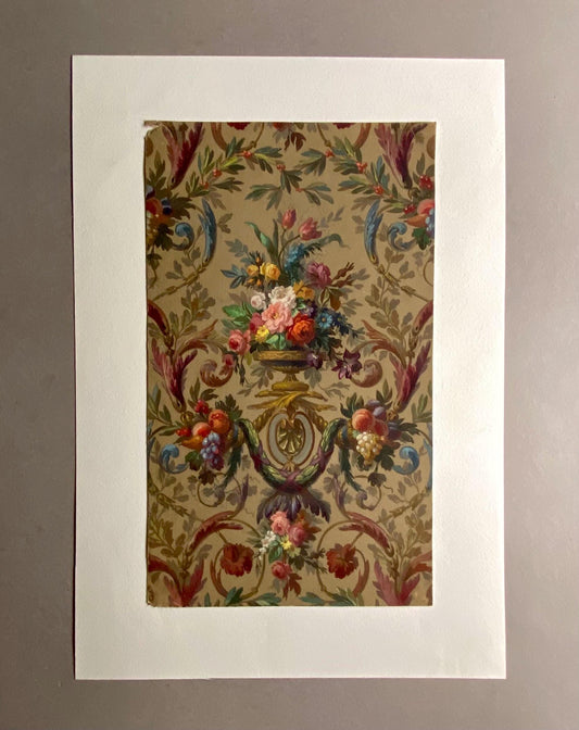 An Original Antique, Hand Painted, Watercolour Design For A Carpet. J Arnaud Gaidan, Paris, France. Late 1800s. Size: 34.5 x 25 cms.