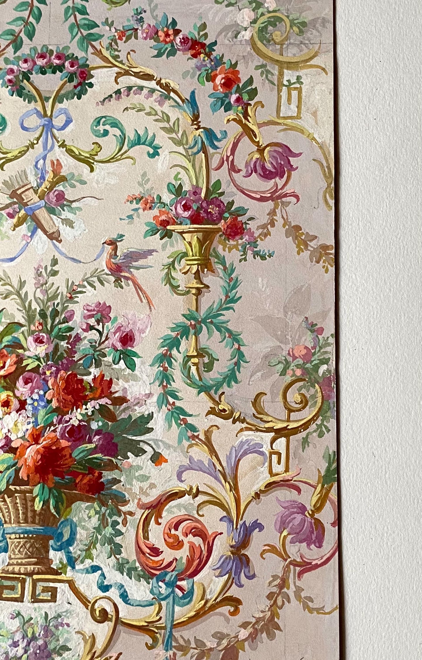 An Original Antique, Hand Painted, Watercolour Design For A Carpet. From Nimes in France. Late 1800s. Size: 35 x 27 cms.