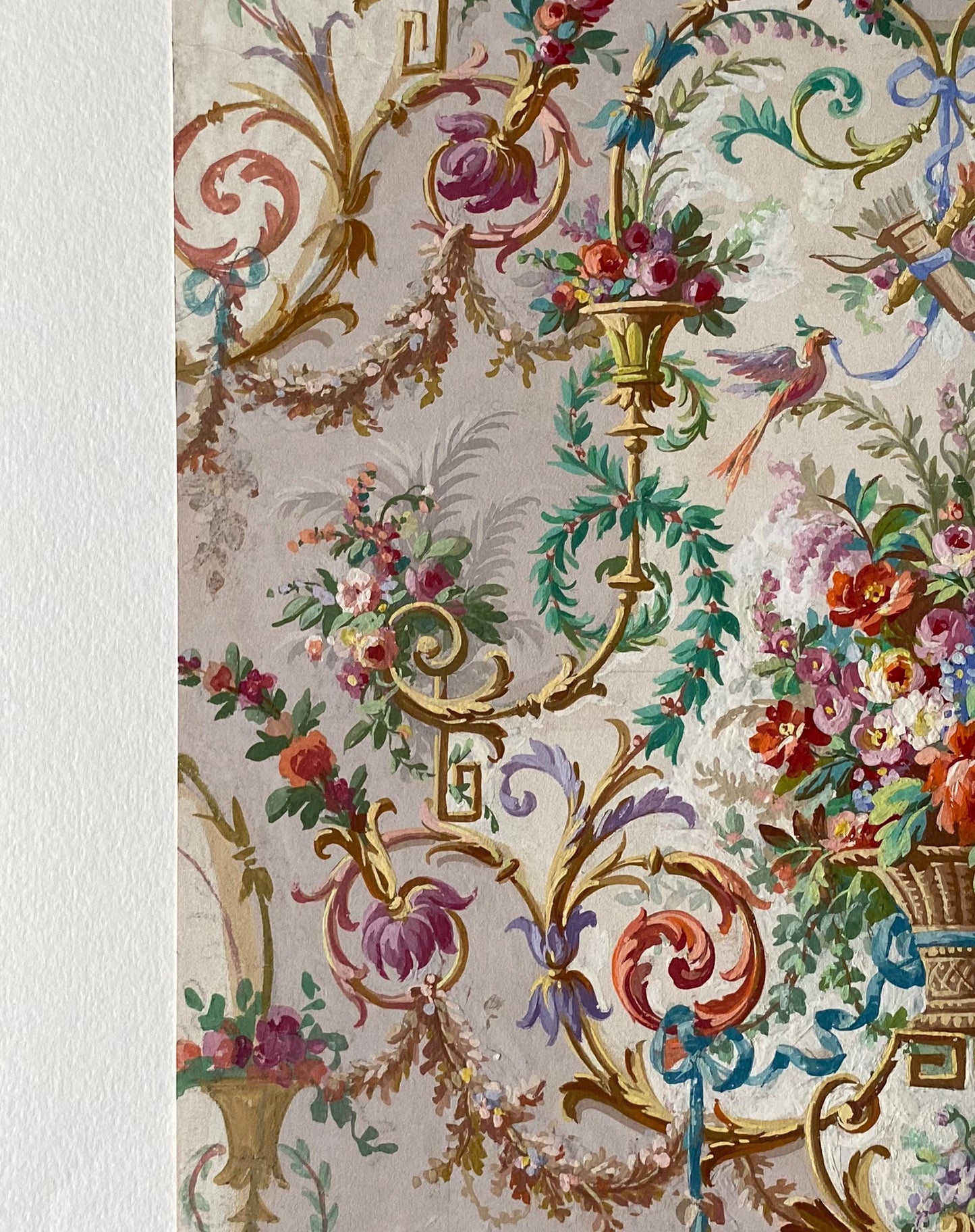 An Original Antique, Hand Painted, Watercolour Design For A Carpet. From Nimes in France. Late 1800s. Size: 35 x 27 cms.