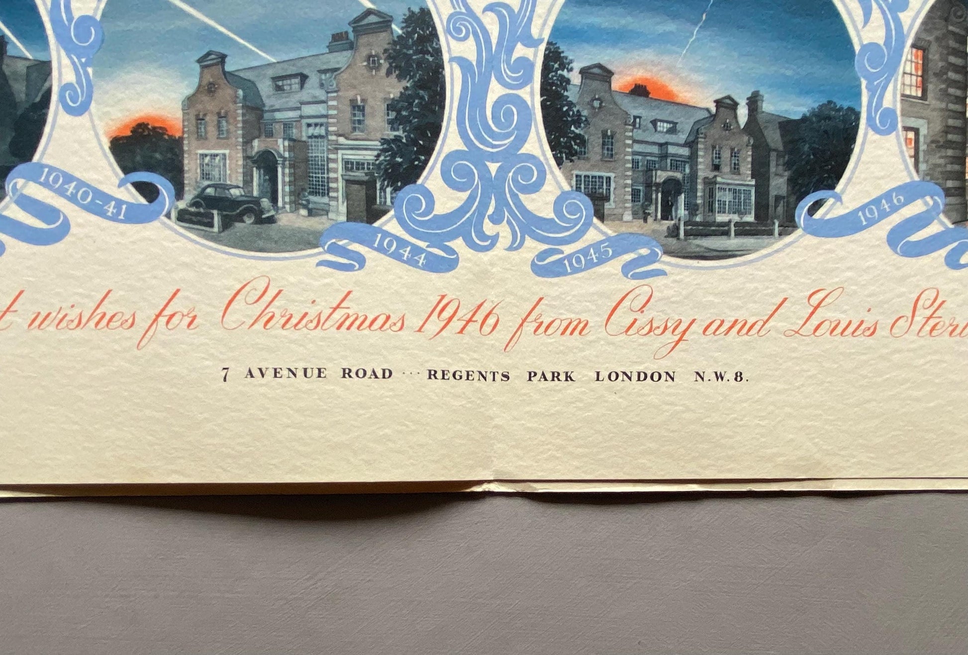 Christmas 1946. A Private Family Christmas Card Celebrating The End of World War II. Regents Park, London. Large: 51 x 20.2 cms.