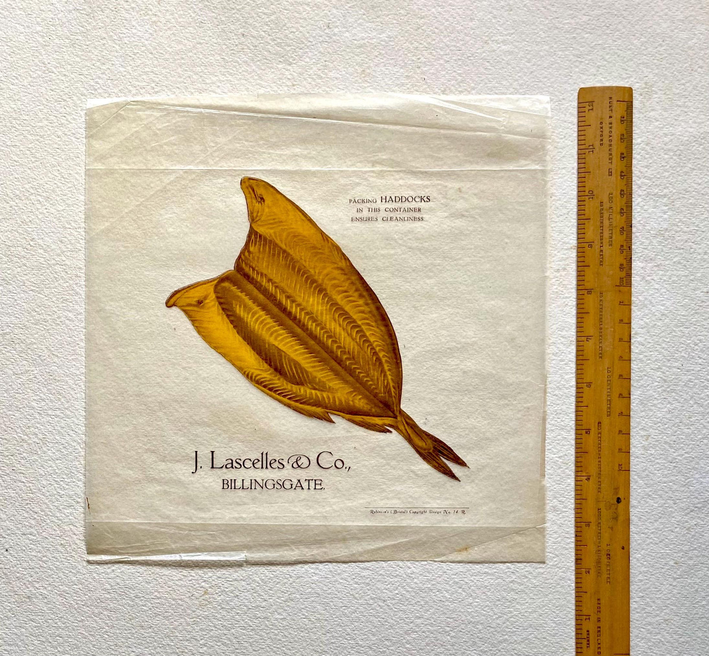 Six Items of Genuine Vintage Packaging Used To Wrap Seafood. Unused. Circa 1940s. From England and Newfoundland. Various Sizes.