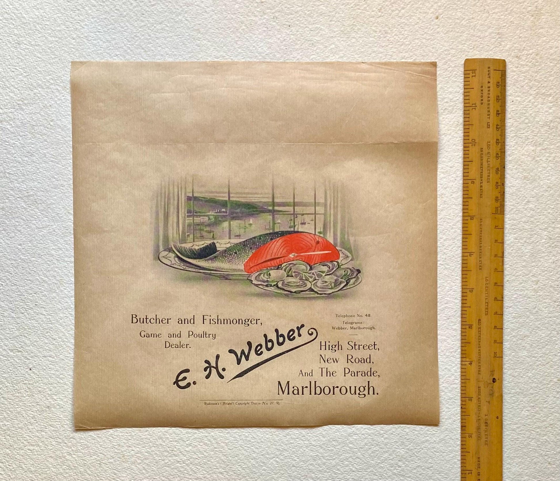 Six Items of Genuine Vintage Packaging Used To Wrap Seafood. Unused. Circa 1940s. From England and Newfoundland. Various Sizes.