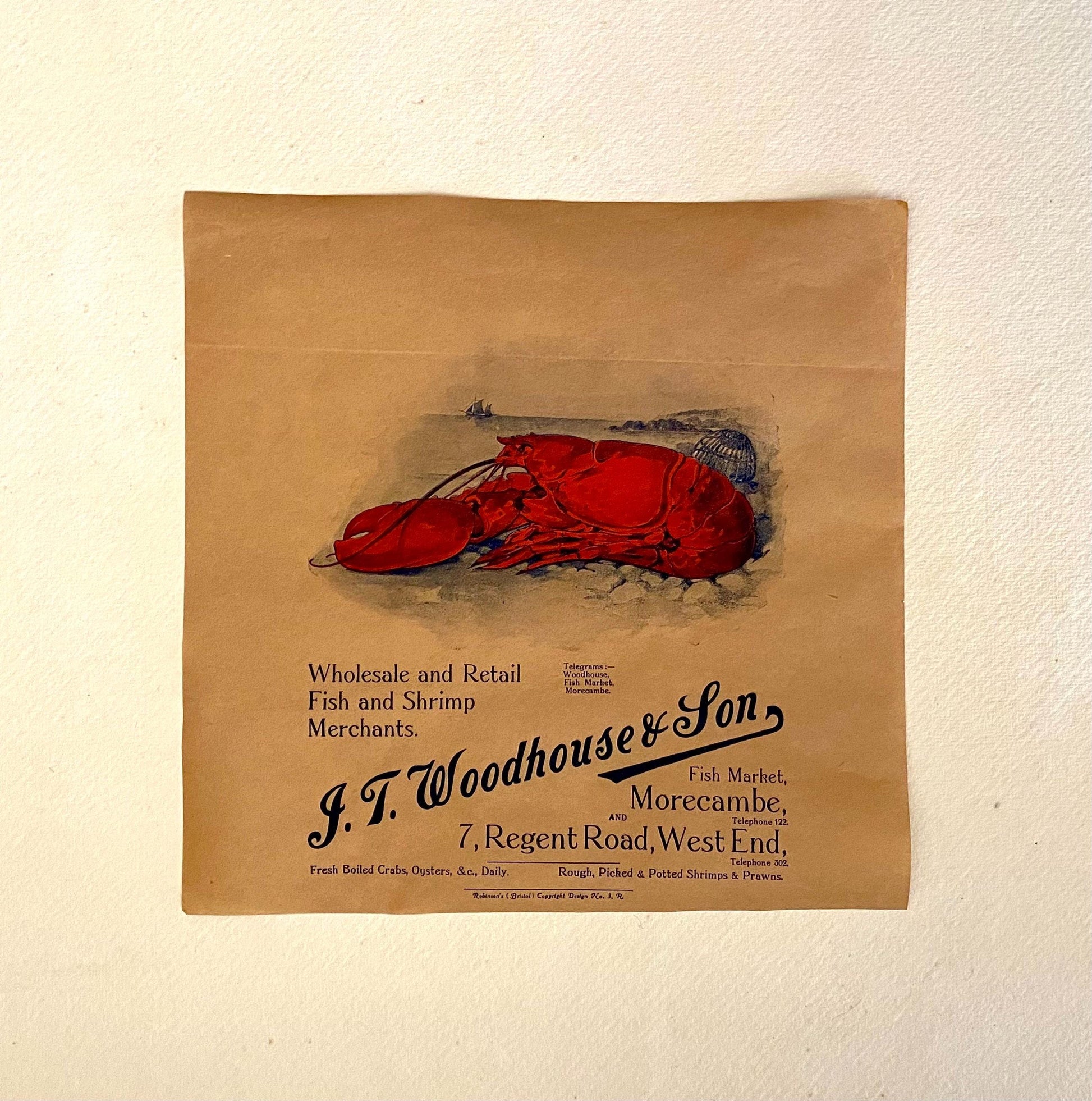 Four Items of Genuine Vintage Packaging Used To Wrap Seafood. Unused. Circa 1940s. From England. Various Sizes.