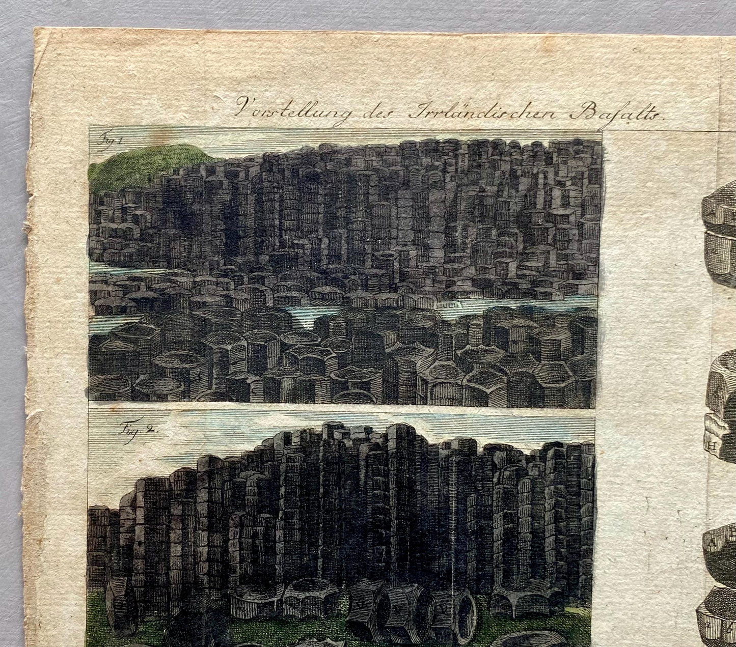 The Giant’s Causeway. An Antique Engraving. German. 1800s. Size: 20.5 x 24 cms.