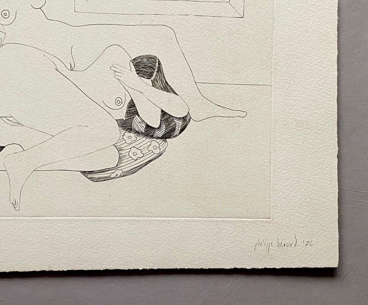 An Engraving by Philippe Bérard. Black on A White Paper Ground. Created in Paris, France. Dated 1976. Size: 25 x 33 cms.