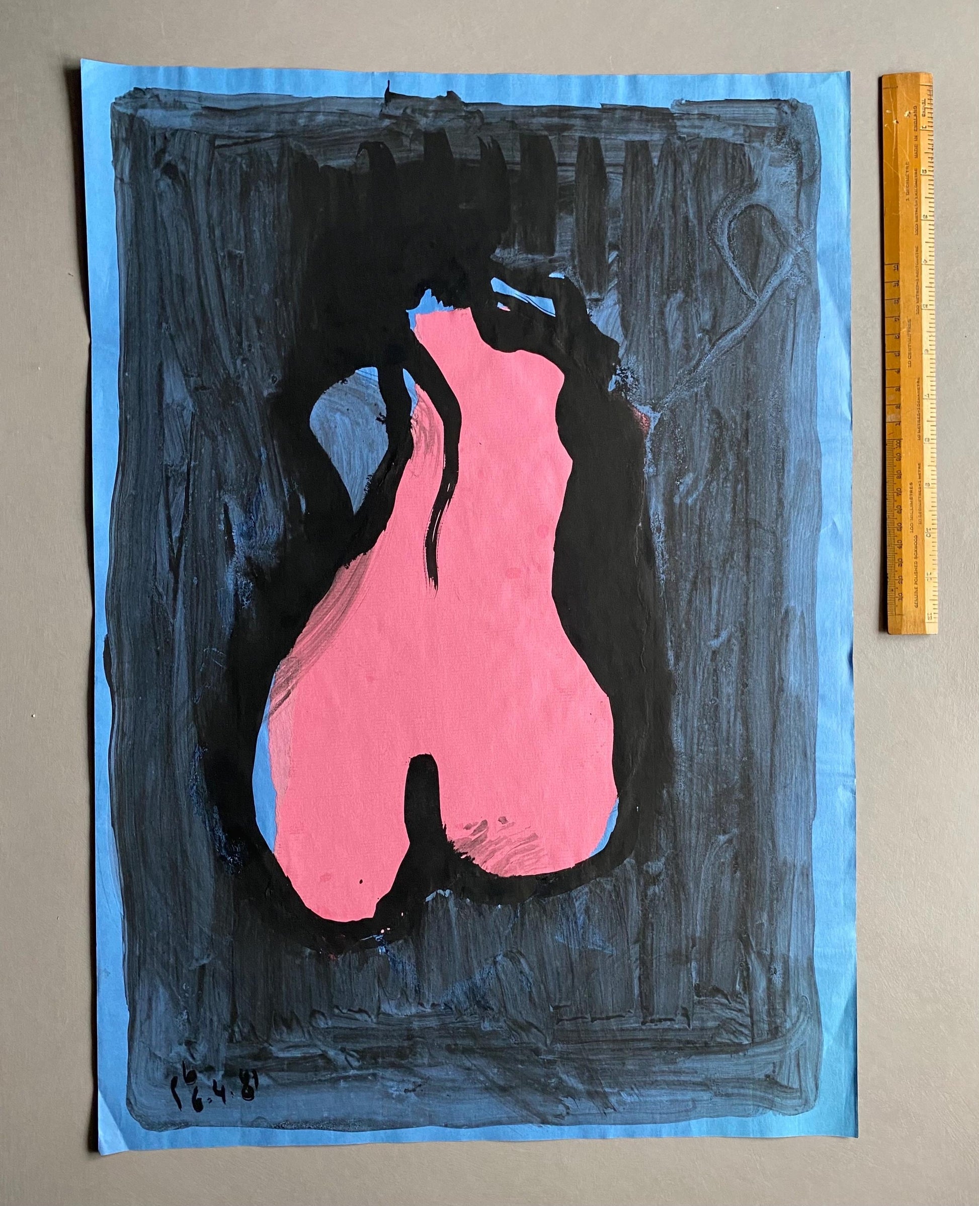 A Large Painting by Philippe Bérard. Black Ink Wash on a Coloured Paper Ground. Created in Paris, France in 1981. Size: 60.5 x 43 cms.