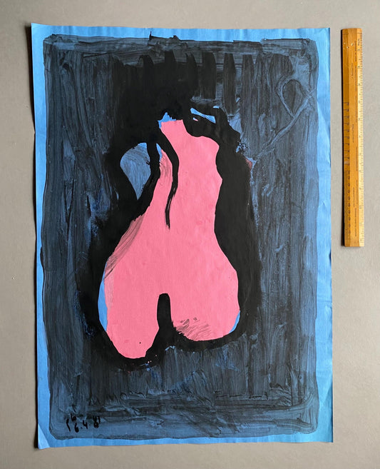 A Large Painting by Philippe Bérard. Black Ink Wash on a Coloured Paper Ground. Created in Paris, France in 1981. Size: 60.5 x 43 cms.