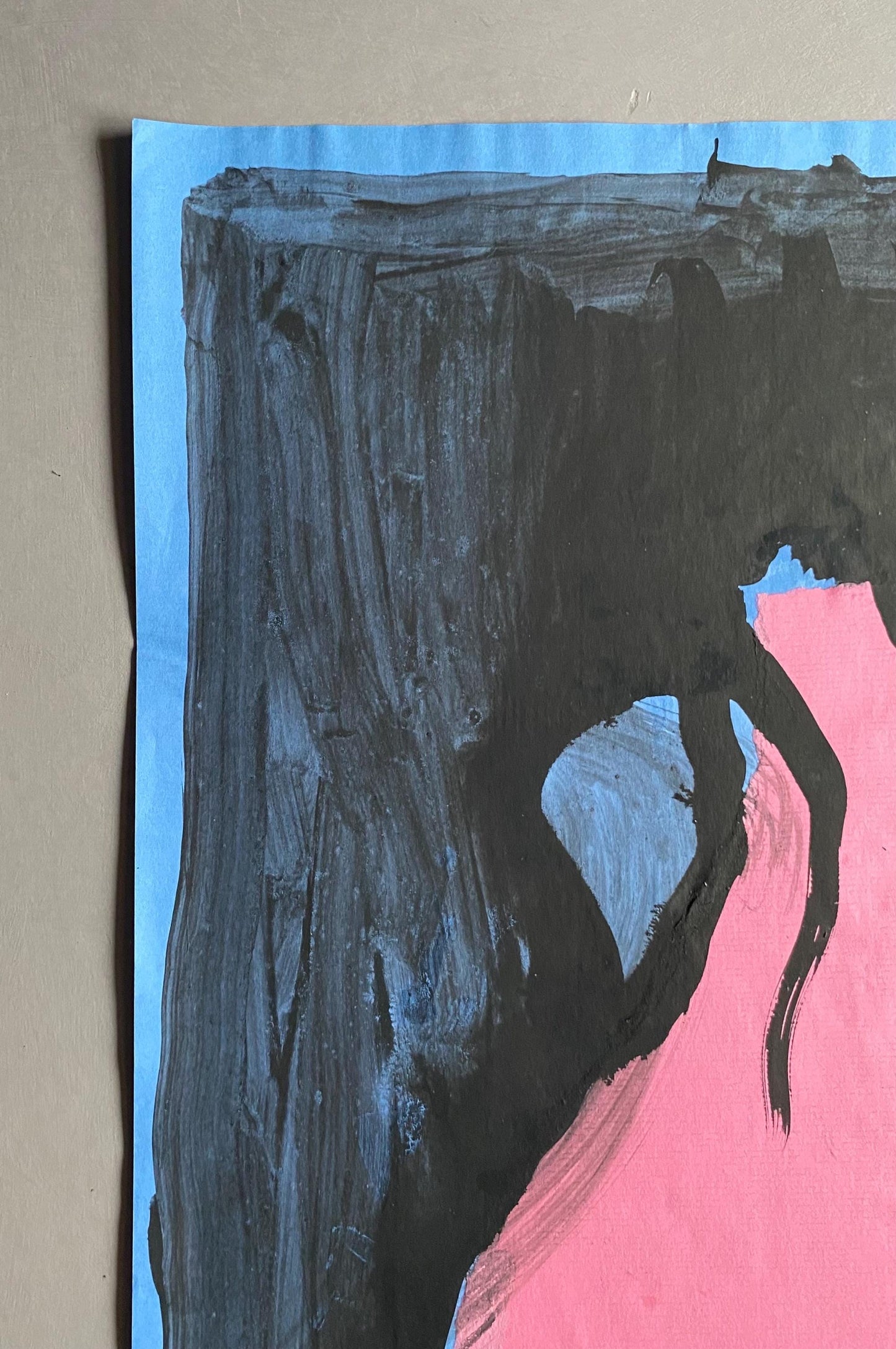 A Large Painting by Philippe Bérard. Black Ink Wash on a Coloured Paper Ground. Created in Paris, France in 1981. Size: 60.5 x 43 cms.