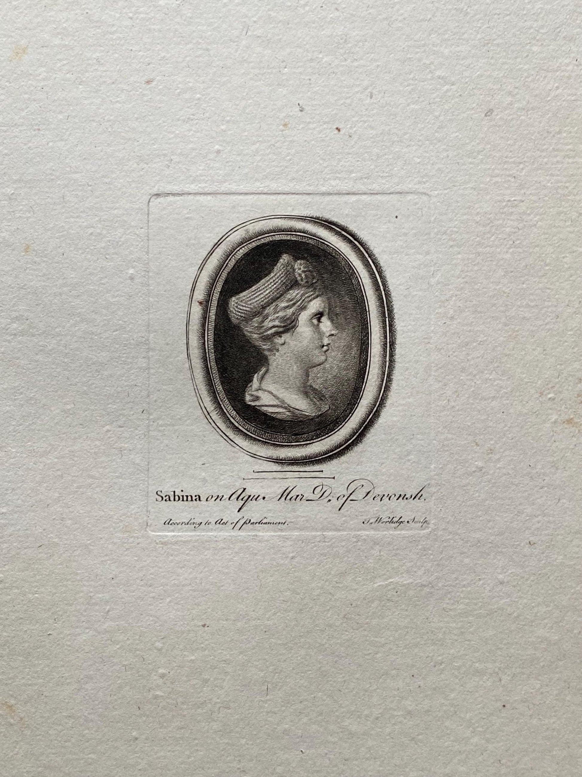 Sabina. Engraved by Thomas Worlidge. 18th Century. A Genuine Copperplate Engraving. Size: 20.5 x 27.5 cms.