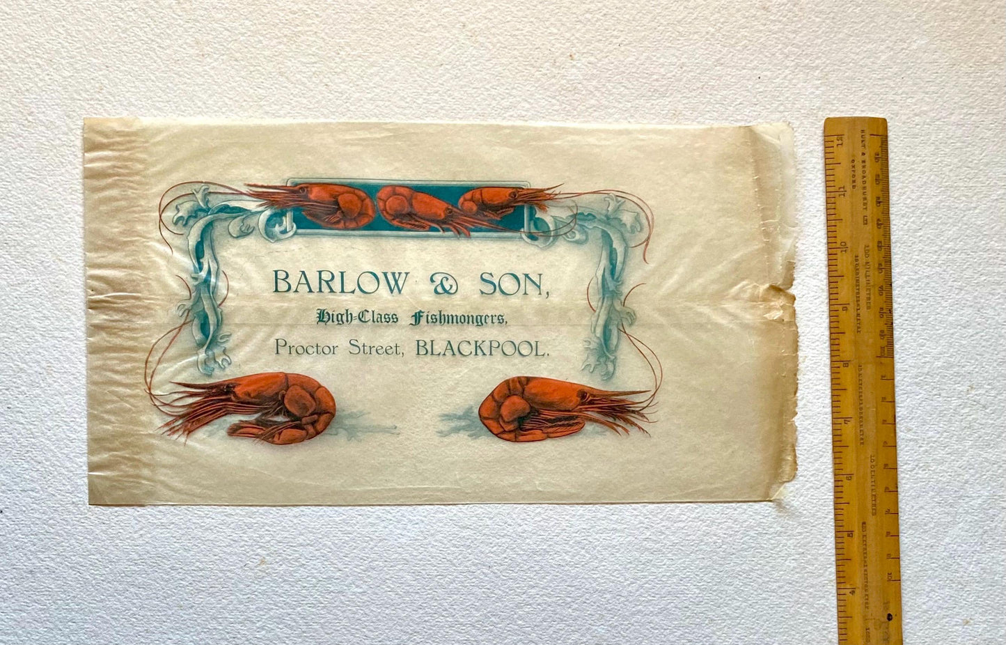 Six Items of Genuine Vintage Packaging Used To Wrap Seafood. Unused. Circa 1940s. From England and Newfoundland. Various Sizes.