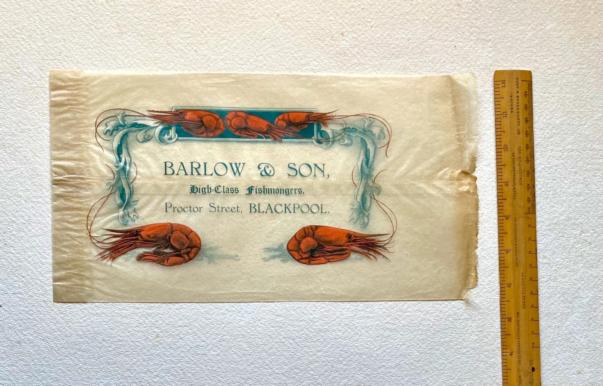 Six Items of Genuine Vintage Packaging Used To Wrap Seafood. Unused. Circa 1940s. From England and Newfoundland. Various Sizes.