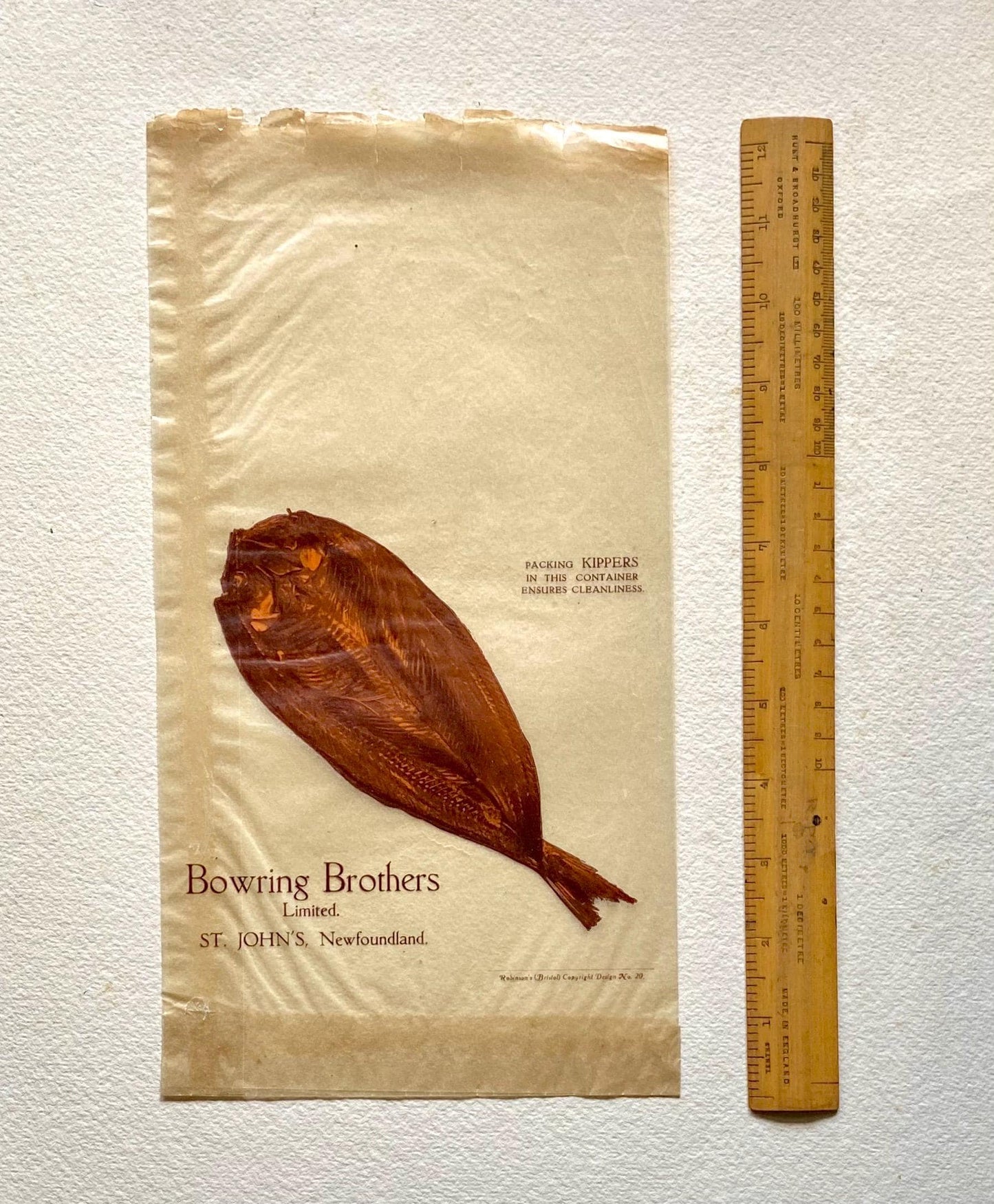 Six Items of Genuine Vintage Packaging Used To Wrap Seafood. Unused. Circa 1940s. From England and Newfoundland. Various Sizes.