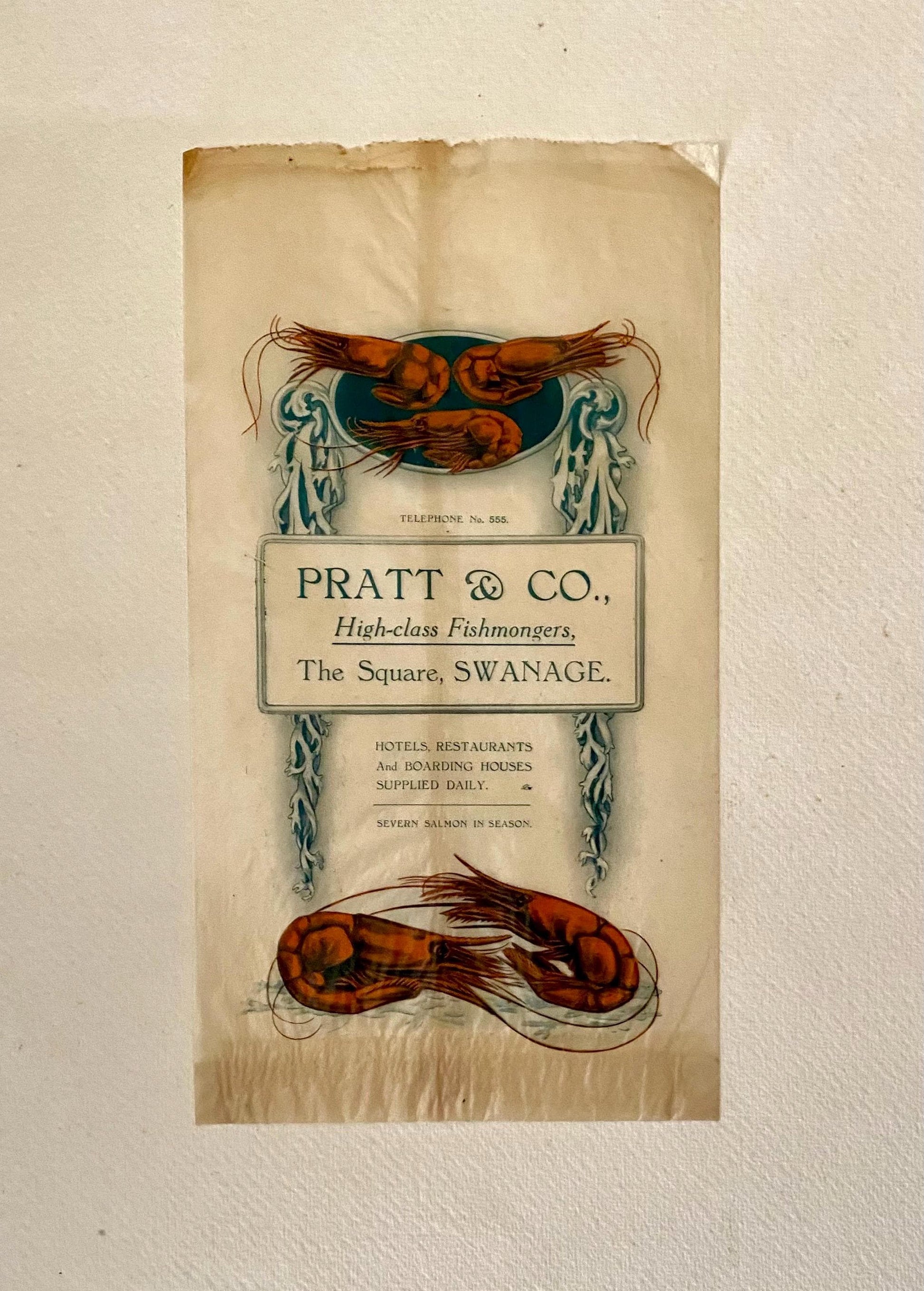 Four Items of Genuine Vintage Packaging Used To Wrap Seafood. Unused. Circa 1940s. From England. Various Sizes.