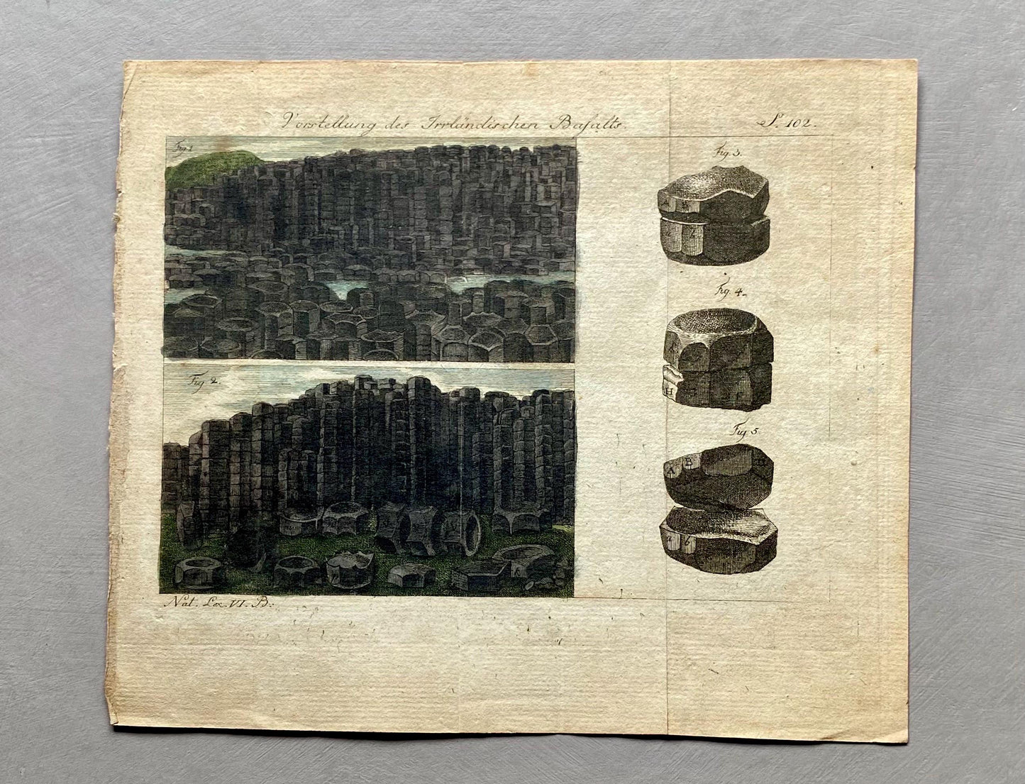 The Giant’s Causeway. An Antique Engraving. German. 1800s. Size: 20.5 x 24 cms.