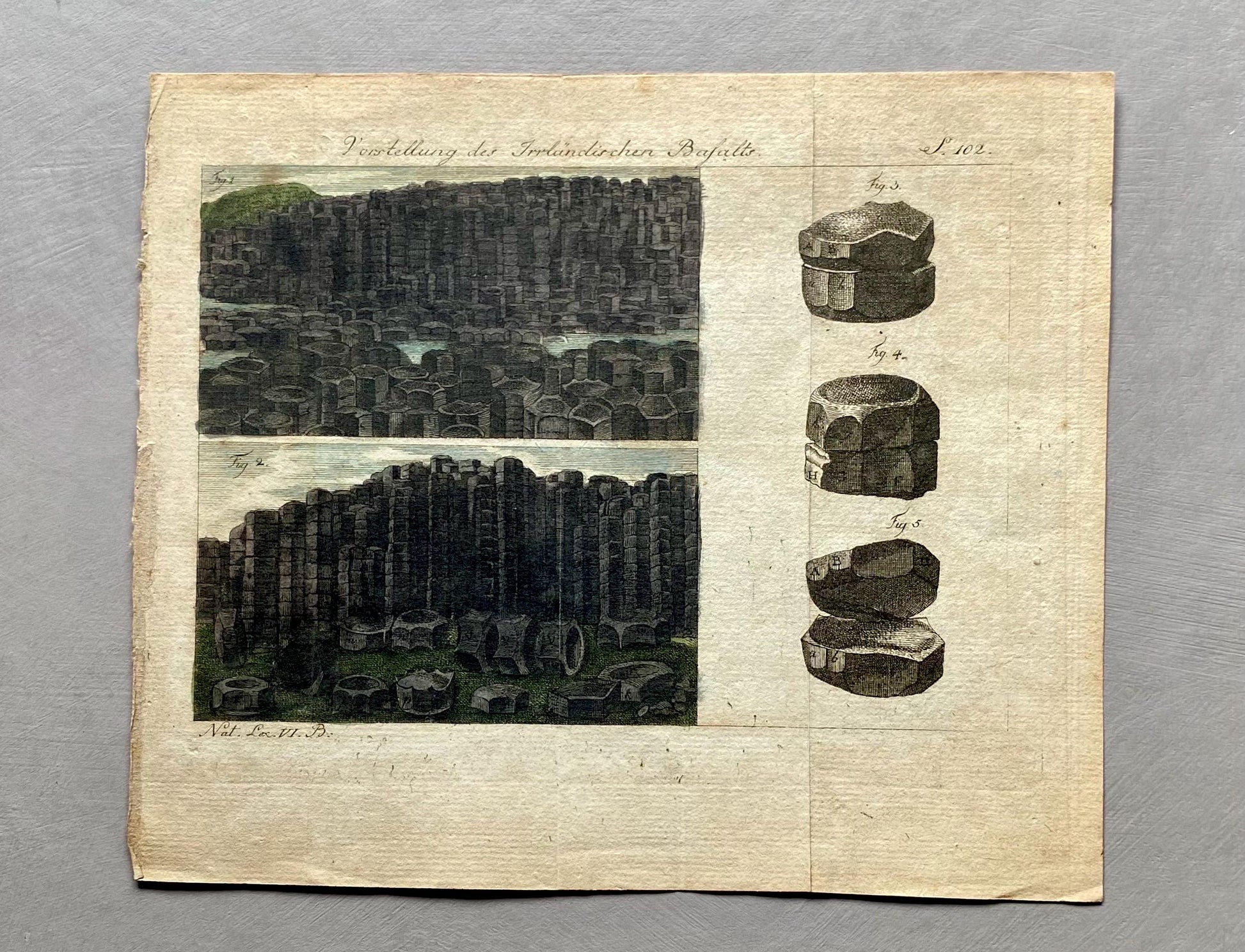 The Giant’s Causeway. An Antique Engraving. German. 1800s. Size: 20.5 x 24 cms.