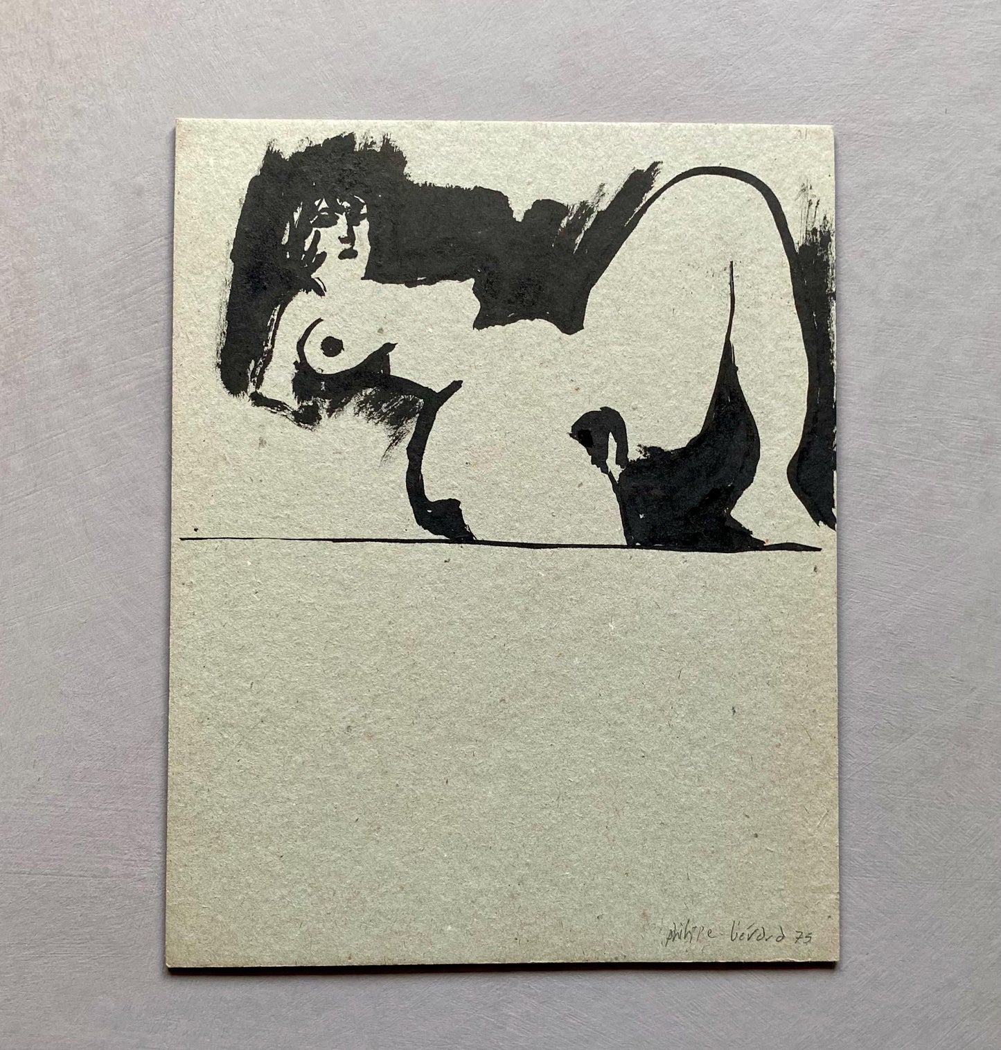 An Original Painting by Philippe Bérard. Black Ink on Card. Created in Paris, France. Dated 1975. Size: 24 x 19 cms.