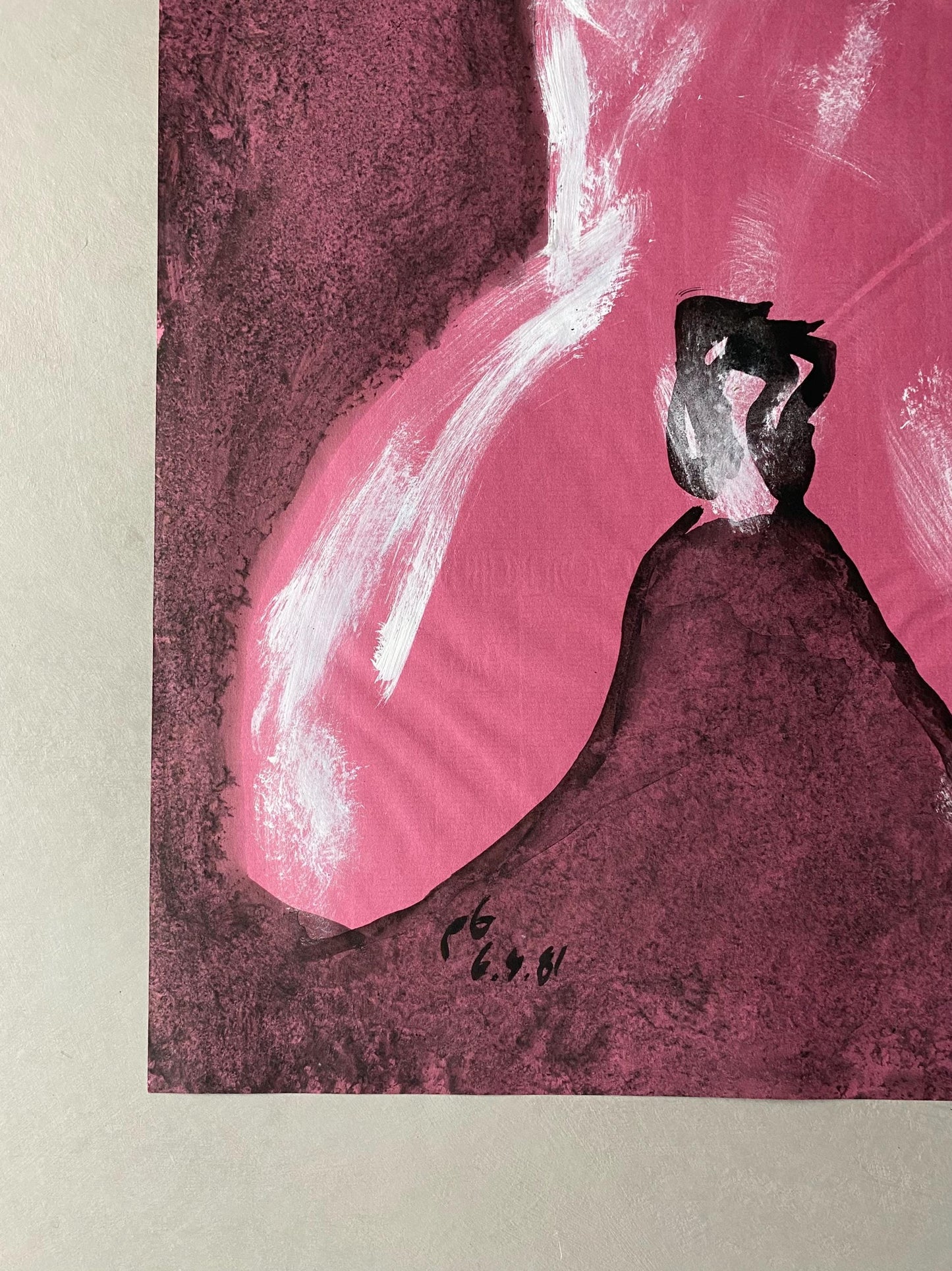 A large Painting by Philippe Bérard. Ink and Wash on A Pink Paper Ground. Created in Paris, France in 1981. Size: 60.5 x 43 cms.