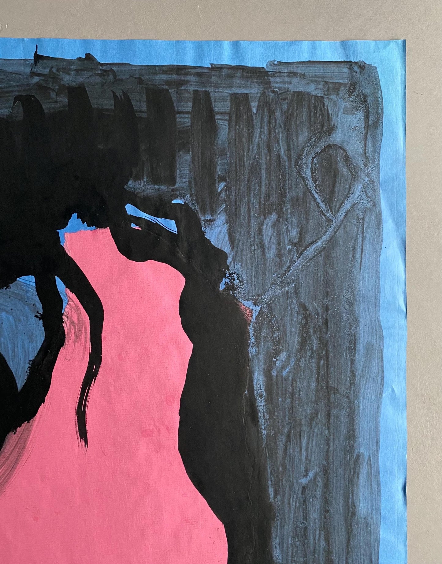 A Large Painting by Philippe Bérard. Black Ink Wash on a Coloured Paper Ground. Created in Paris, France in 1981. Size: 60.5 x 43 cms.