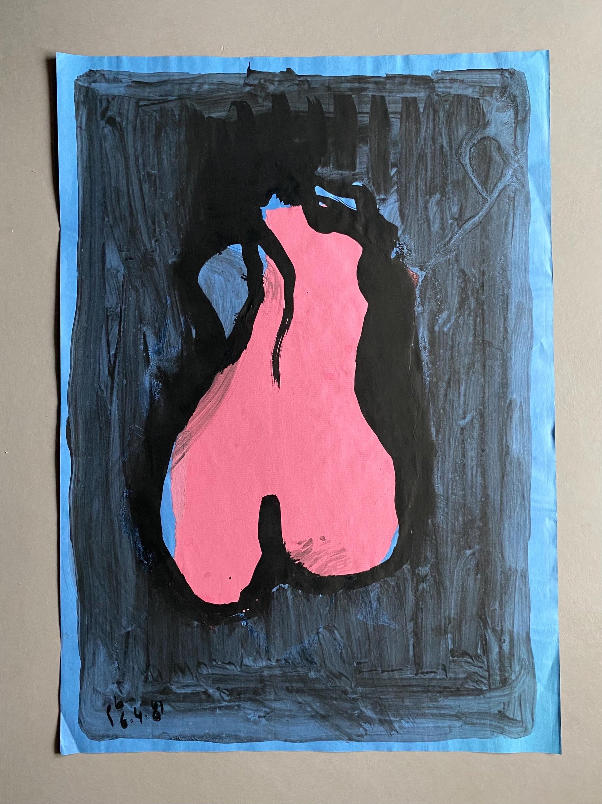 A Large Painting by Philippe Bérard. Black Ink Wash on a Coloured Paper Ground. Created in Paris, France in 1981. Size: 60.5 x 43 cms.