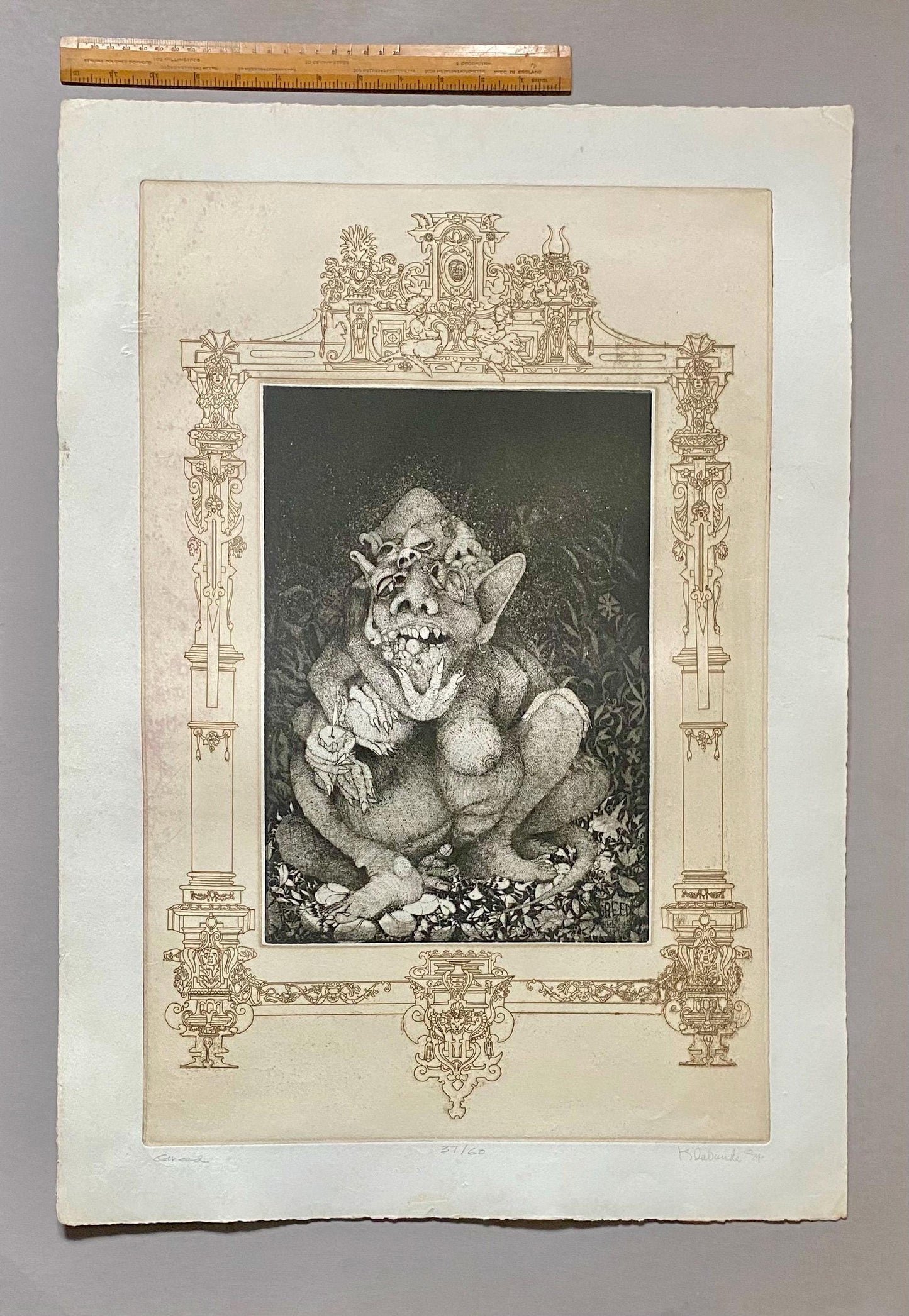 Greed. A Copper Plate Engraving by Charles S. Klabunde. Number 36 of 60. Signed and Dated 1974. Large: 70 x 49.5 cms.
