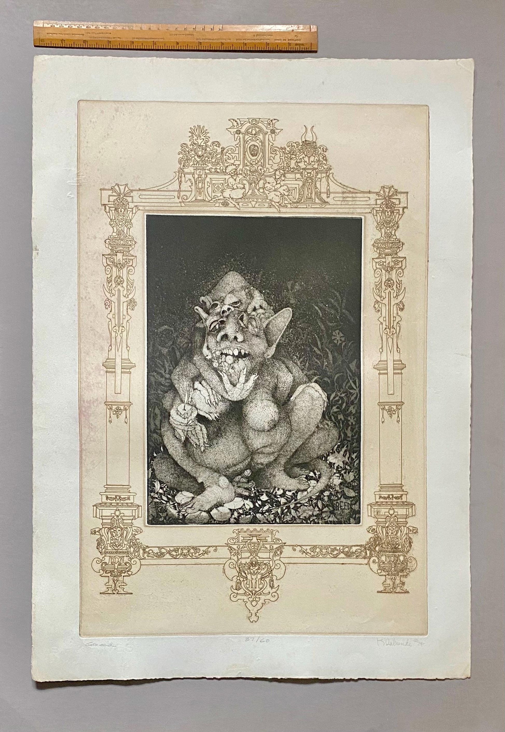 Greed. A Copper Plate Engraving by Charles S. Klabunde. Number 36 of 60. Signed and Dated 1974. Large: 70 x 49.5 cms.