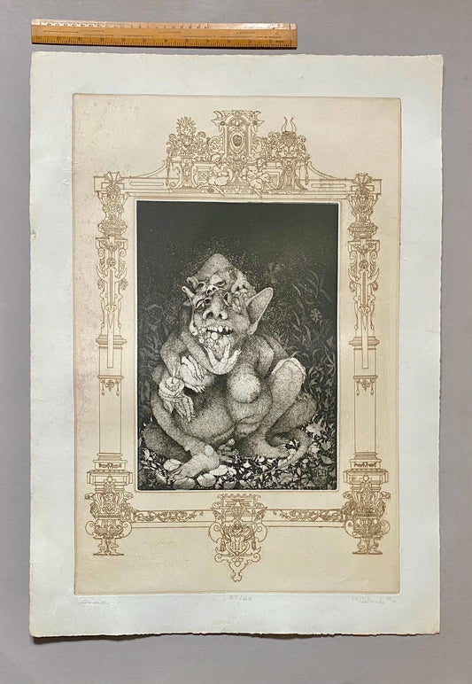 Greed. A Copper Plate Engraving by Charles S. Klabunde. Number 36 of 60. Signed and Dated 1974. Large: 70 x 49.5 cms.
