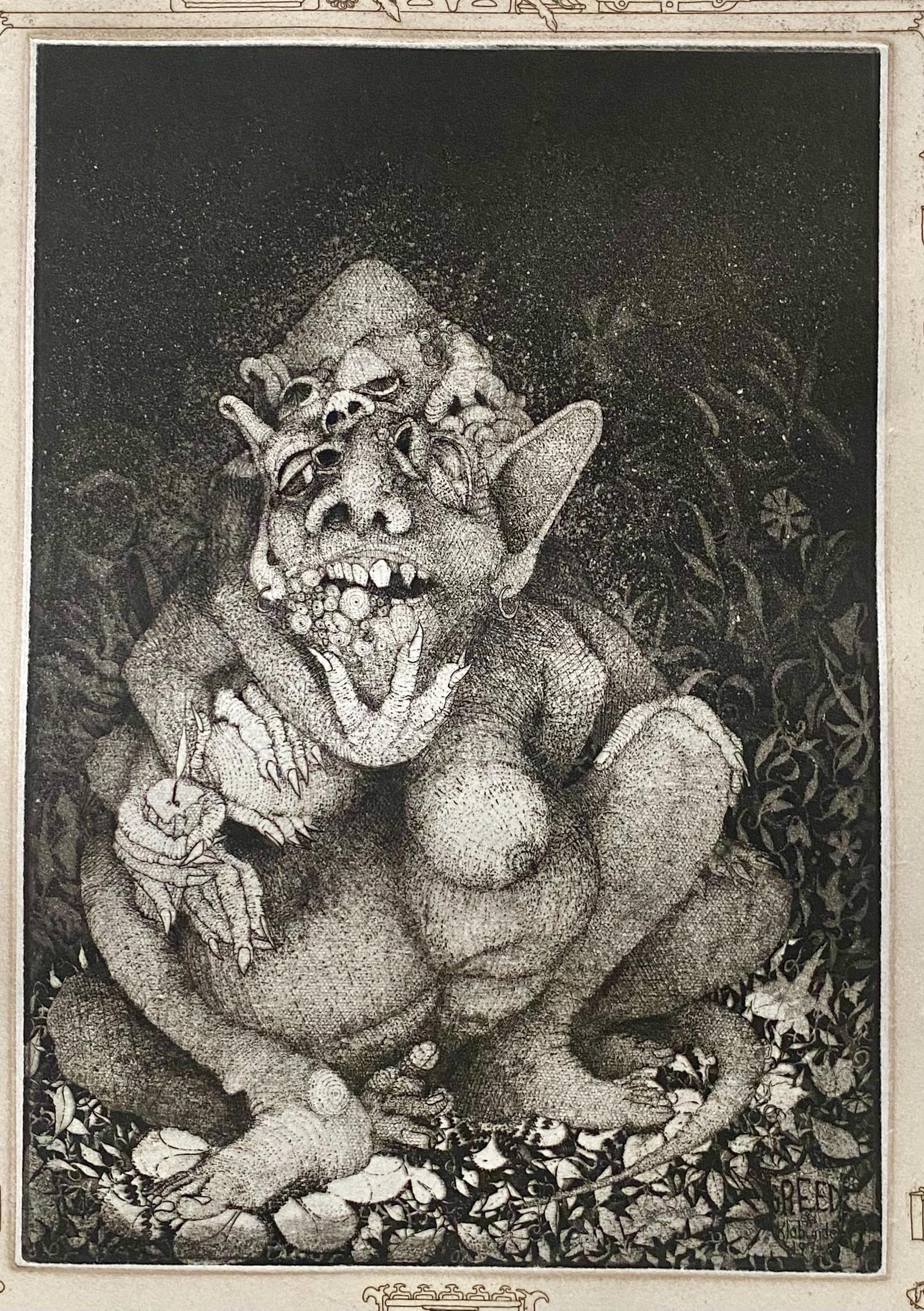 Greed. A Copper Plate Engraving by Charles S. Klabunde. Number 36 of 60. Signed and Dated 1974. Large: 70 x 49.5 cms.