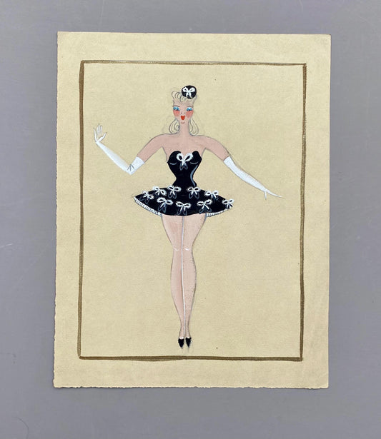 Original French theatre costume design from 1930/40s, painted in pastels and watercolour on card. Size: 32 x 25 cms
