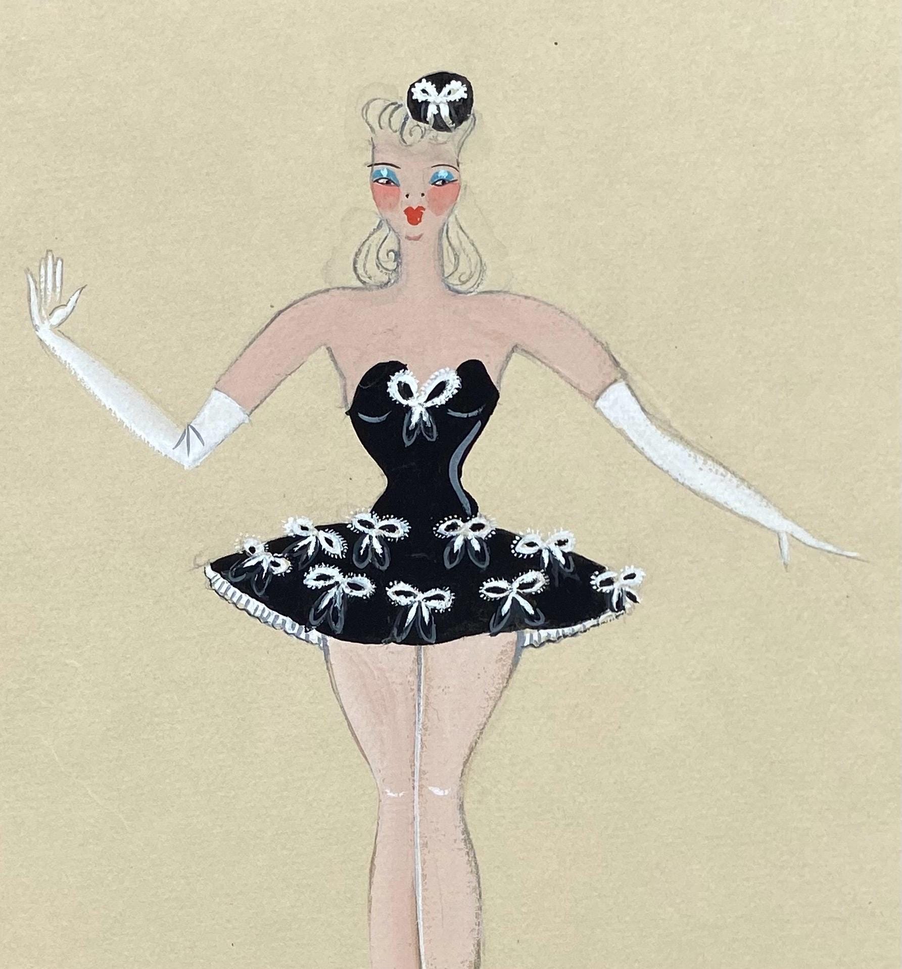 Original French theatre costume design from 1930/40s, painted in pastels and watercolour on card. Size: 32 x 25 cms