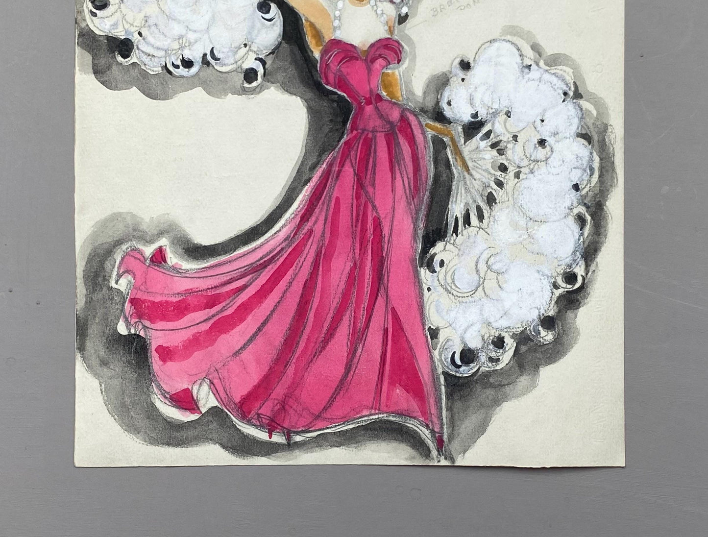 Original French theatre costume design from 1930/40s, painted watercolour and enamels on paper . Size: 32 x 24.5 cms