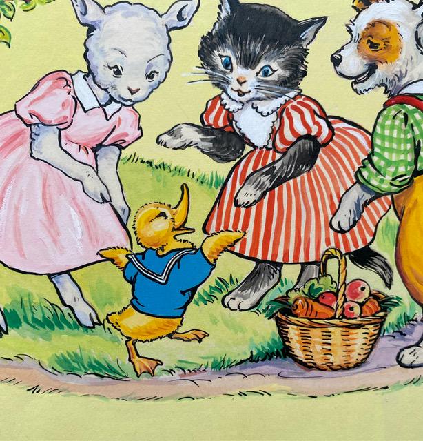Playtime. An Original Vintage Illustration For A Children's book. Medium: Gouache. Presumed A. E. Kennedy. Circa 1950.