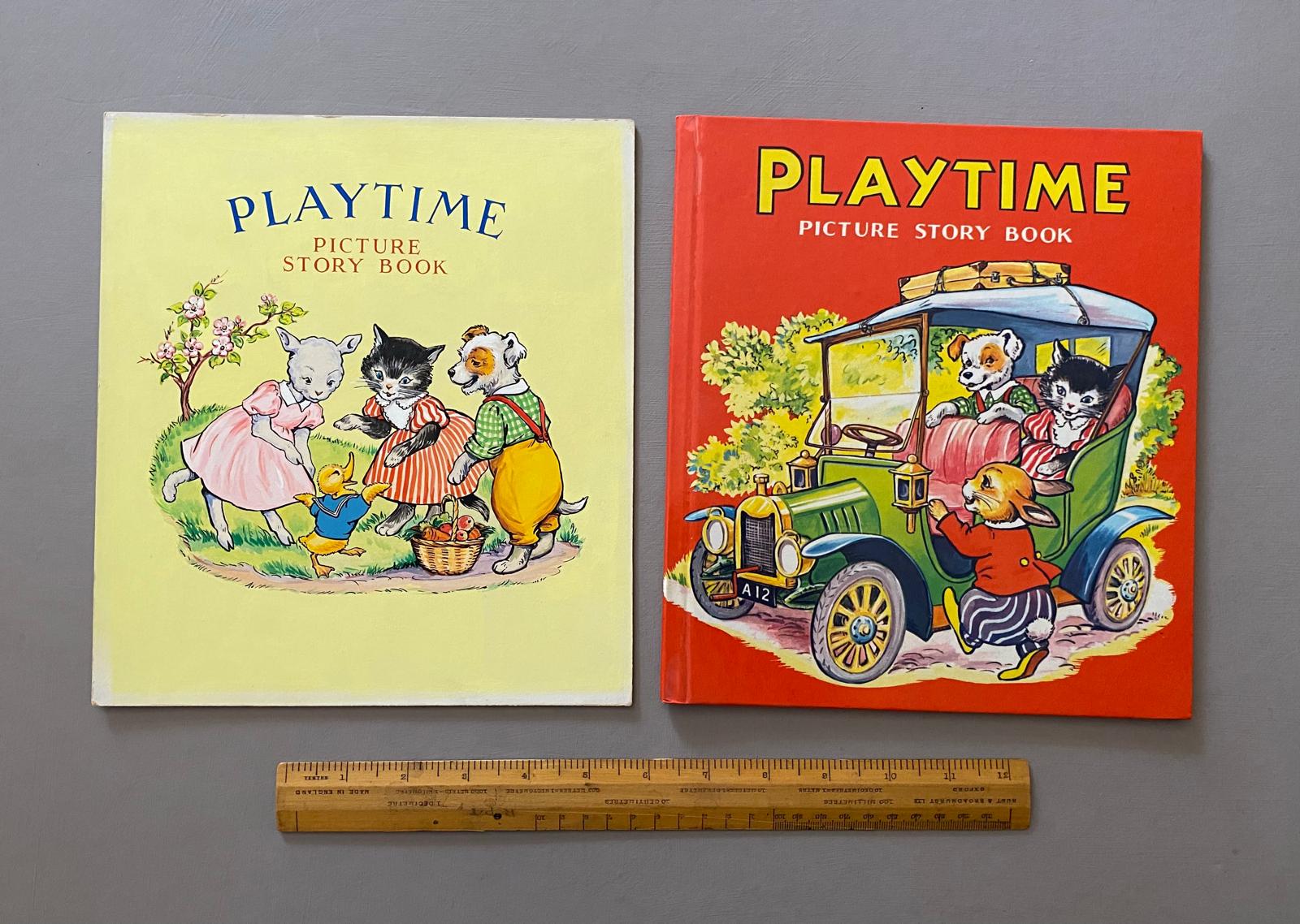 Playtime. An Original Vintage Illustration For A Children's book. Medium: Gouache. Presumed A. E. Kennedy. Circa 1950.